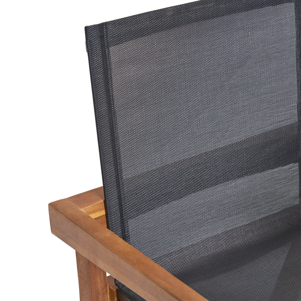 Acacia Wood Outdoor Dining Chairs with Breathable Mesh Seat & Teak Finish (Set of 2)