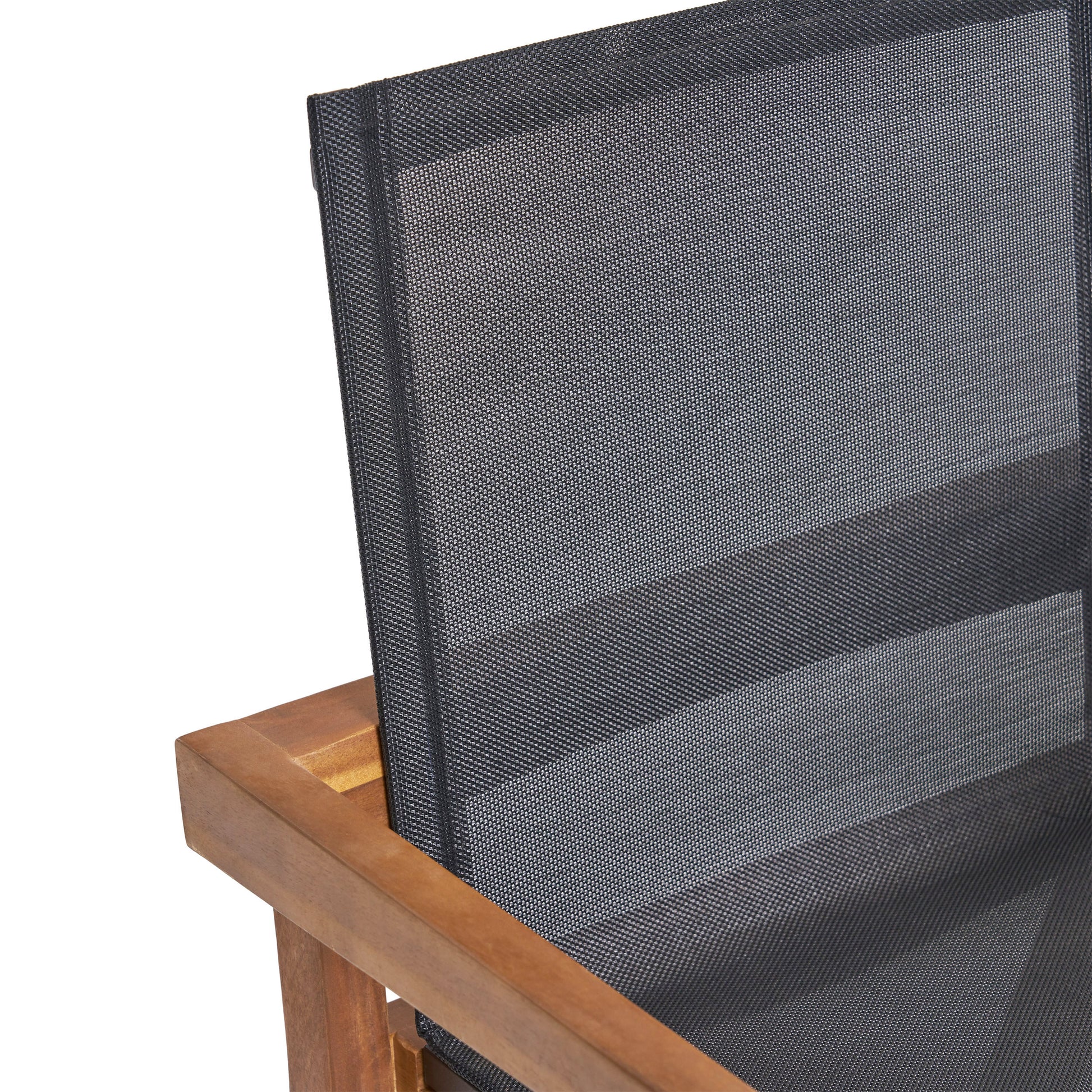 Acacia Wood Outdoor Dining Chairs with Breathable Mesh Seat & Teak Finish (Set of 2)
