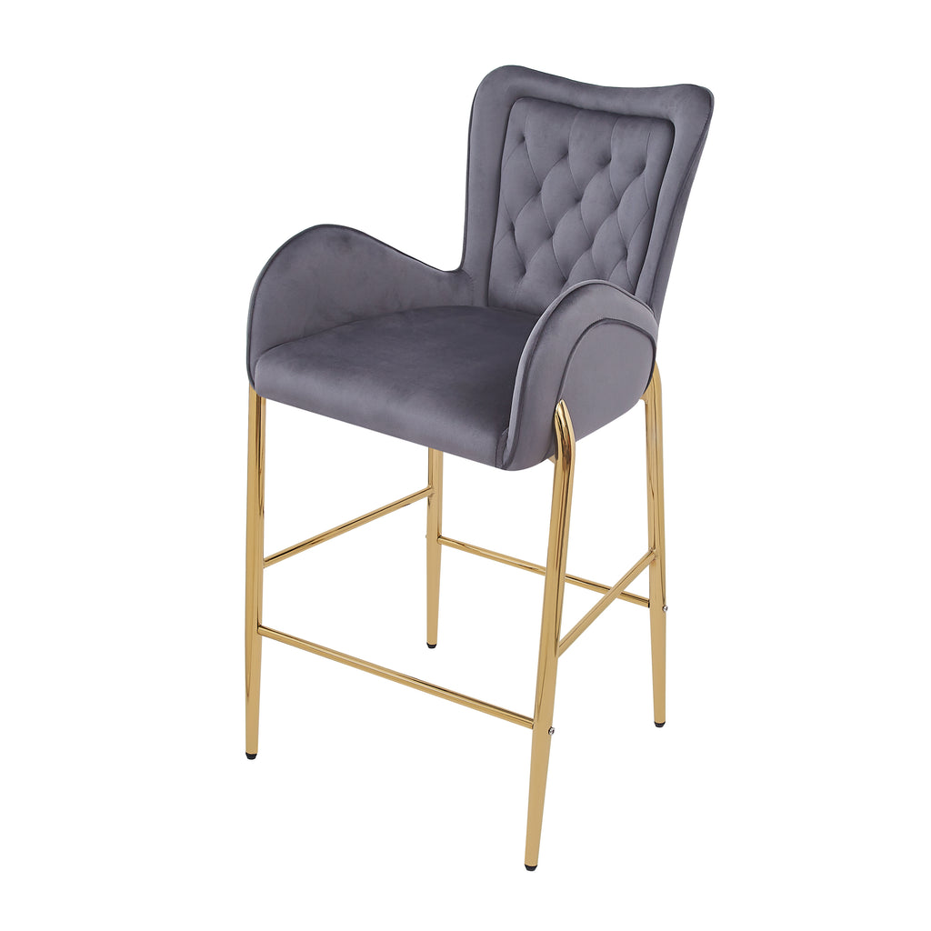 Counter Height Bar Stools Set of 2 Velvet Upholstered Stools with Golden Legs