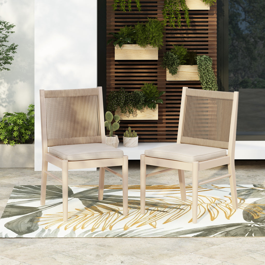 Outdoor Woven Back Dining Chair Set with Cushions, Weather Resistant Patio Seating