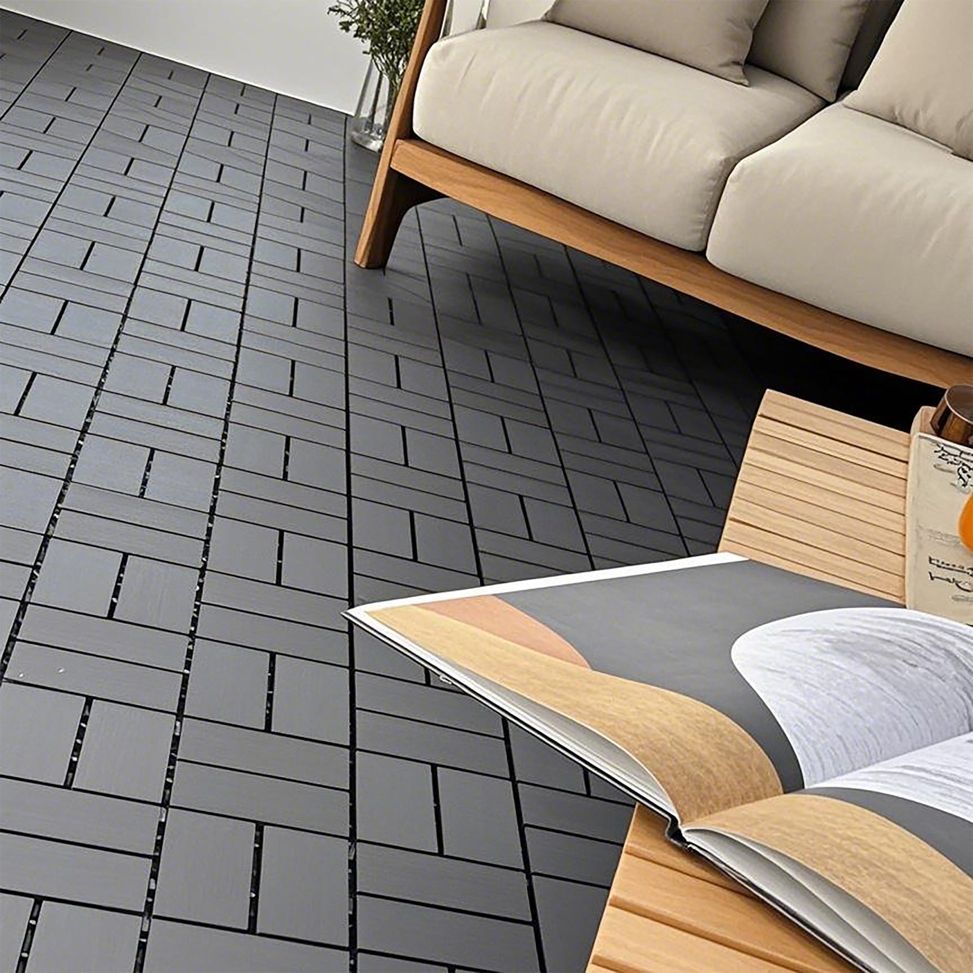 Chic Crate 44 Pack 12'' Interlocking Plastic Deck Tiles – Dark Gray, Waterproof