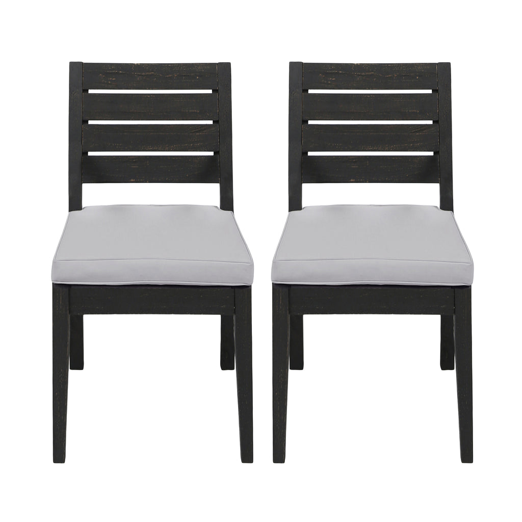 2-Pack Natural Wood Outdoor Armless Dining Chairs with Beige Cushions Patio Seating for Backyard