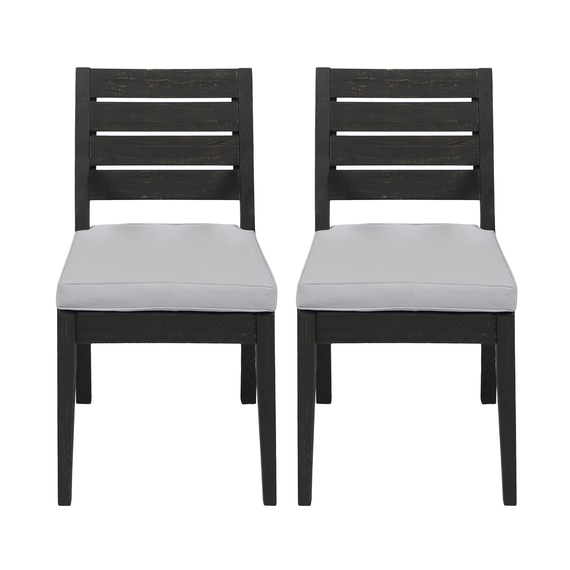 2-Pack Natural Wood Outdoor Armless Dining Chairs with Beige Cushions Patio Seating for Backyard