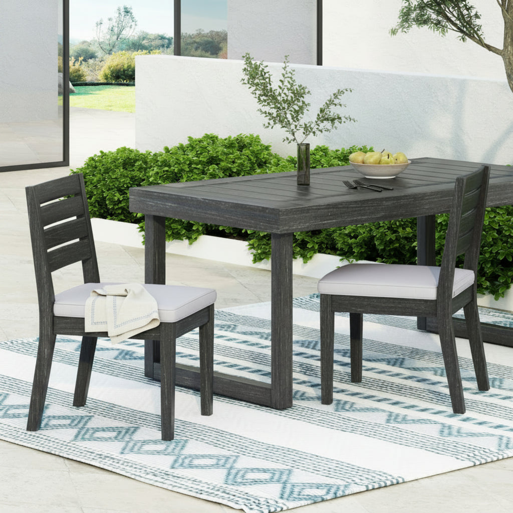 2-Pack Natural Wood Outdoor Armless Dining Chairs with Beige Cushions Patio Seating for Backyard