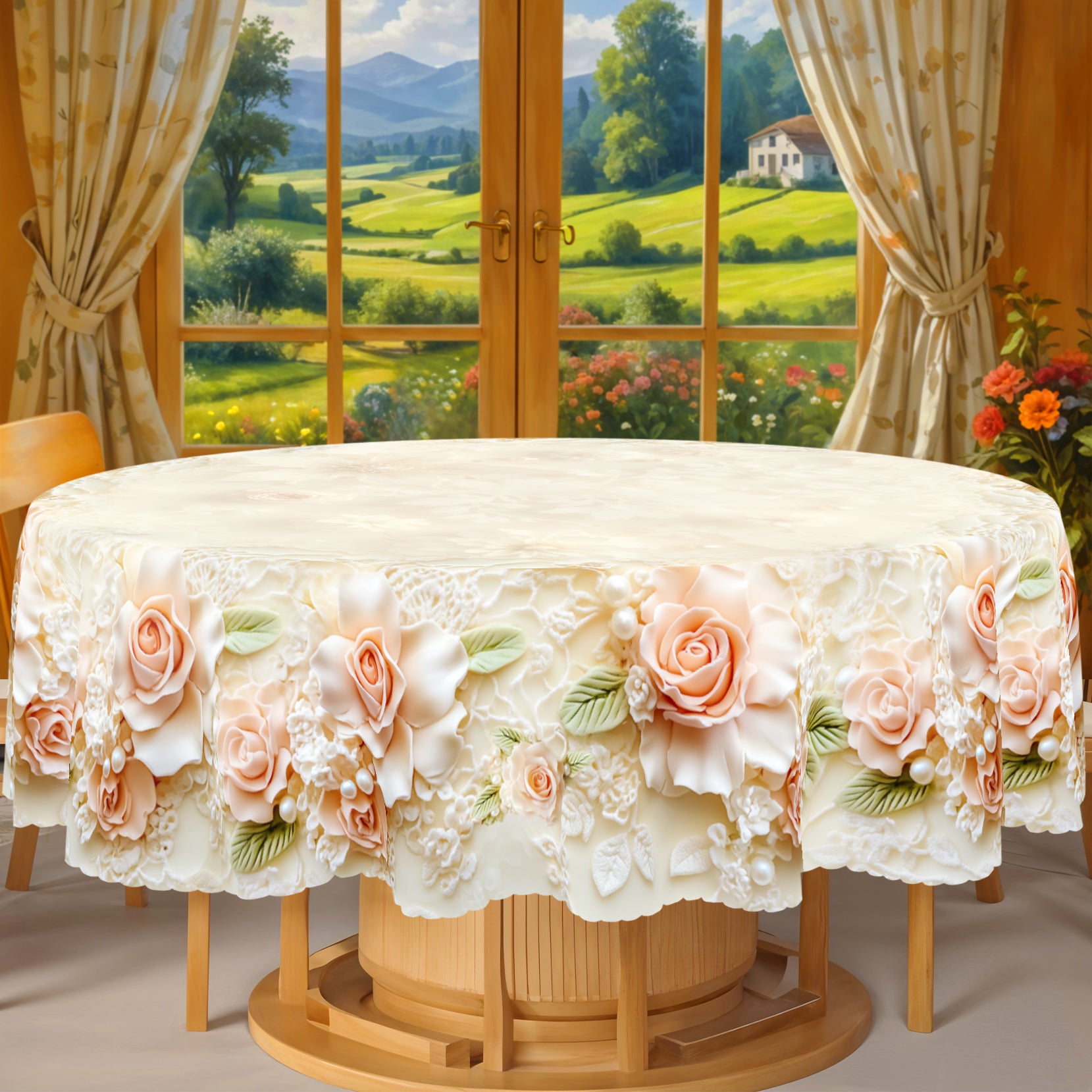 Floral Tablecloth with Colorful Flowers, Dustproof Easy-Care Dining Table Cover for Indoor Outdoor Use and Festive Home Decor