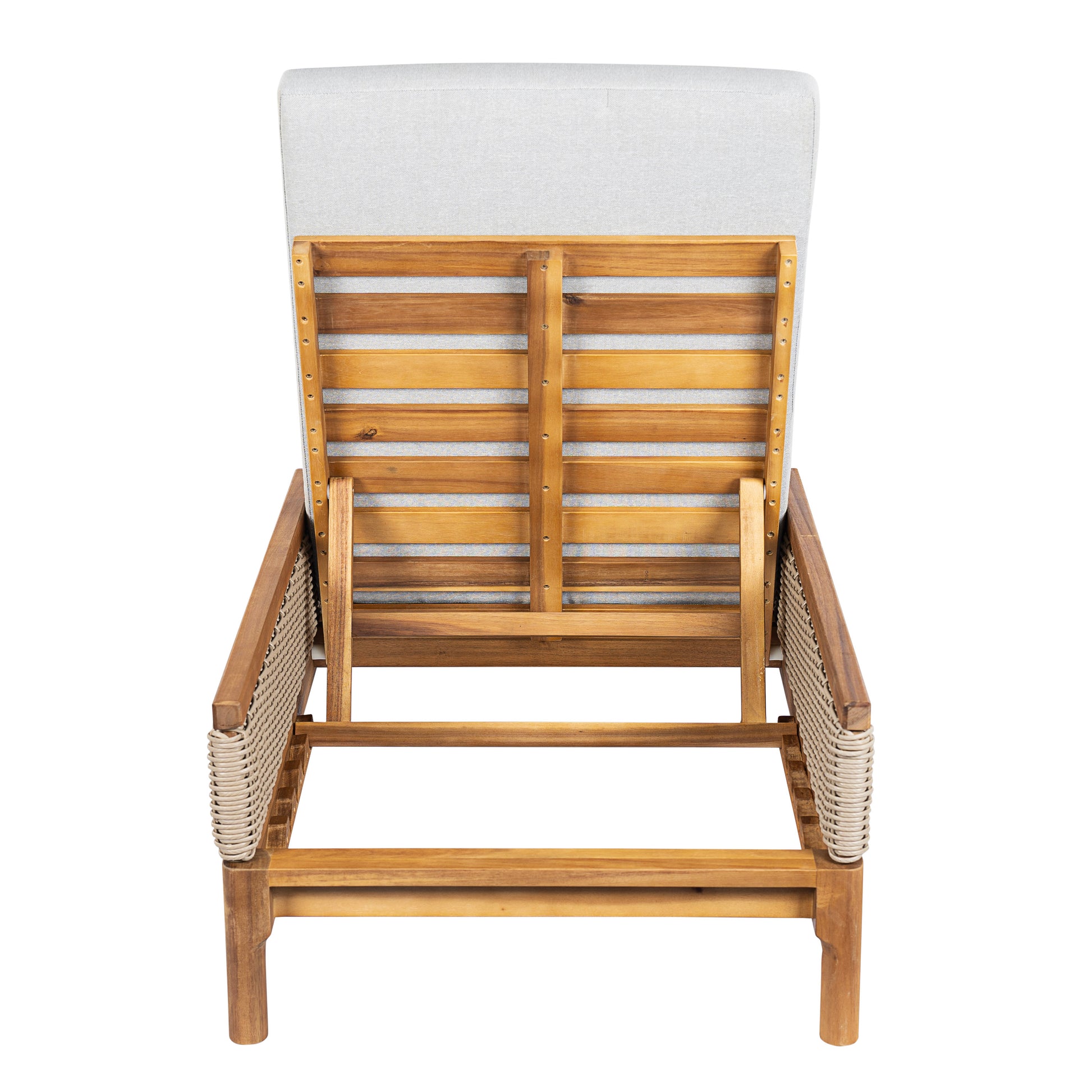 Acacia Wood Outdoor Sun Lounger with Cushions & Wicker Accents - Adjustable Patio Recliner