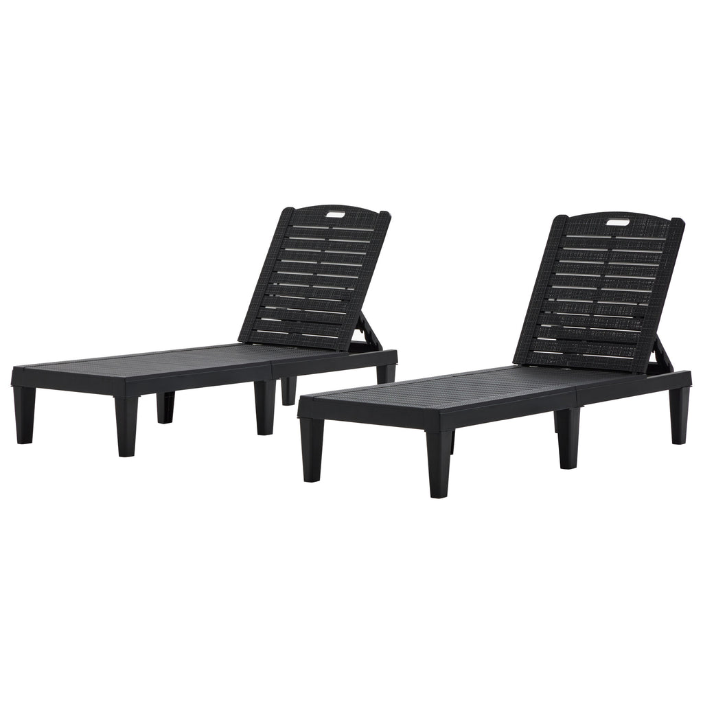 2-Piece Outdoor Chaise Lounges Resin Pool Lounge Chairs Outdoor Chaise Lounge Chair Set with Adjustable Backrest (Set of 2) for Patio, Poolside or Beach, Black