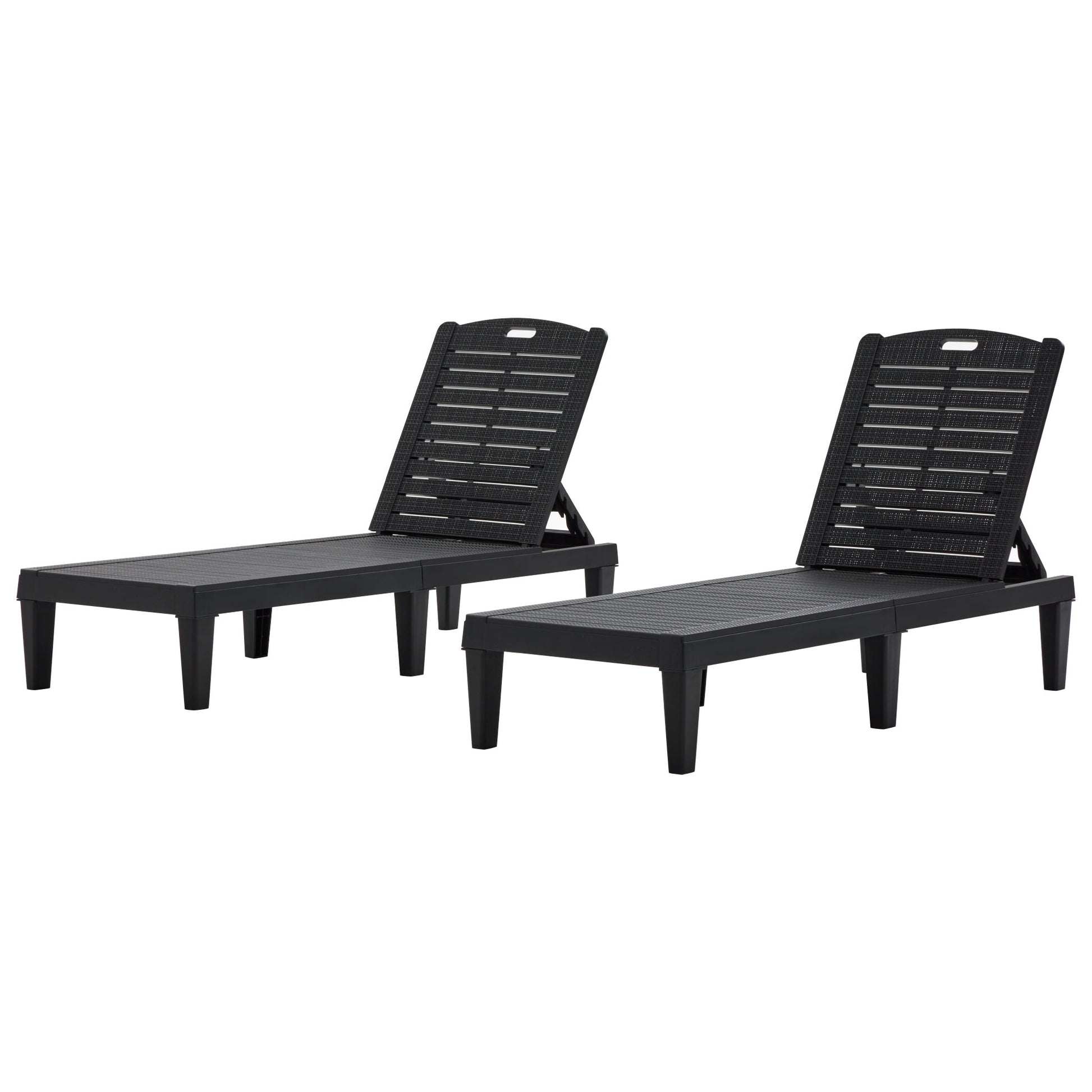 2-Piece Outdoor Chaise Lounges Resin Pool Lounge Chairs Outdoor Chaise Lounge Chair Set with Adjustable Backrest (Set of 2) for Patio, Poolside or Beach, Black