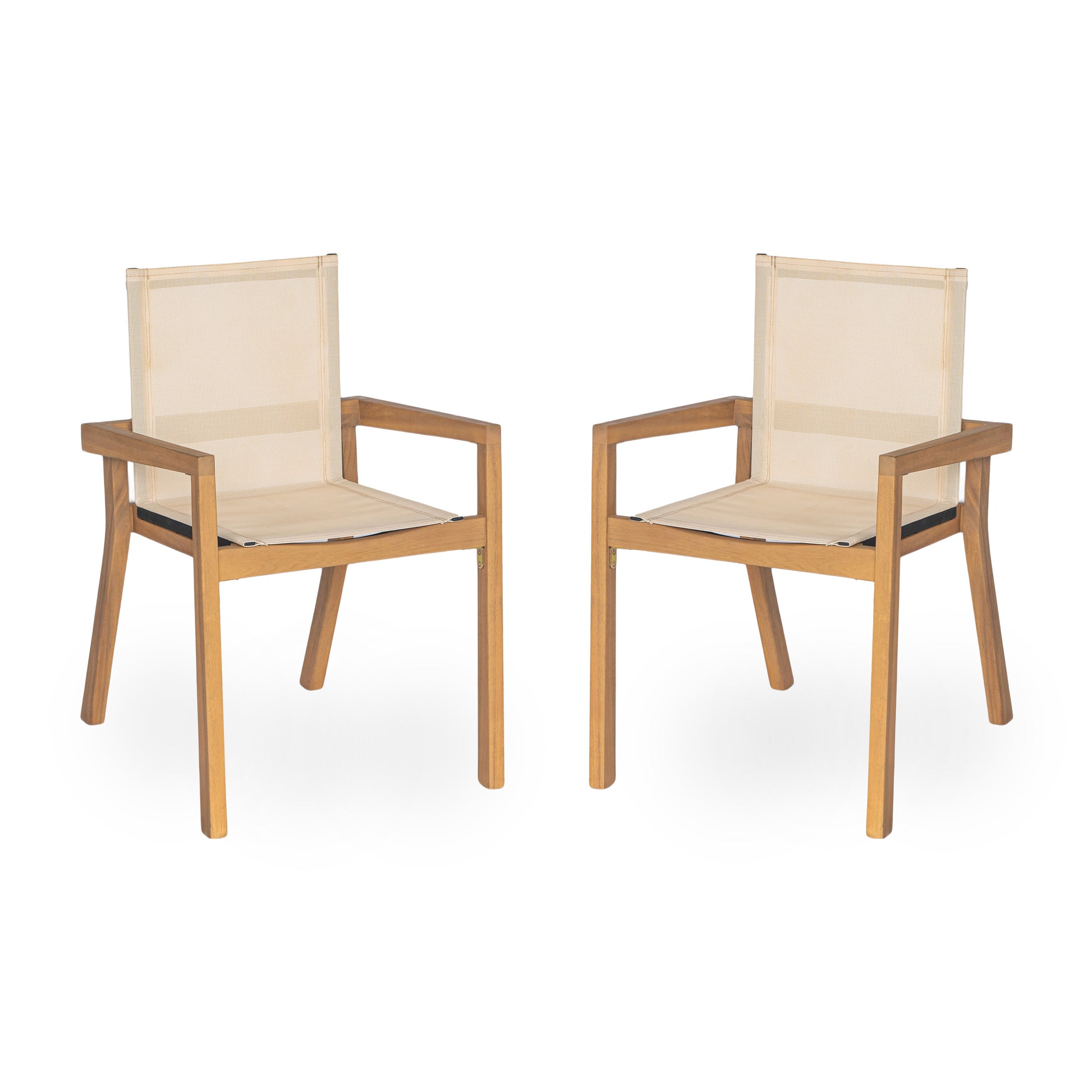 Teak Finish Outdoor Dining Chairs Set of 2 Wood Frame Patio Chairs with Textile