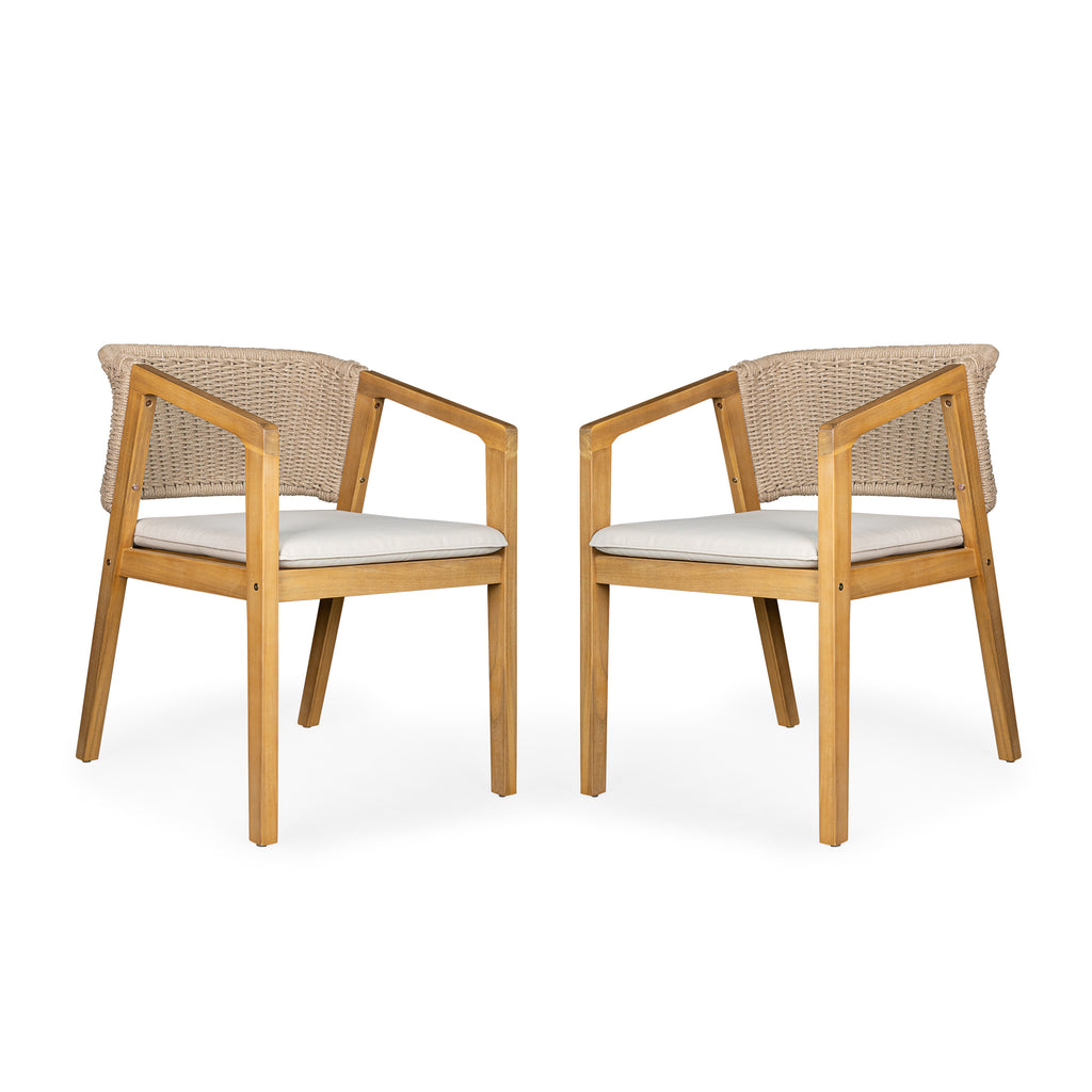 Outdoor Wicker Dining Chair Set with Cushions, 2-Pack, Weather Resistant Patio Seating