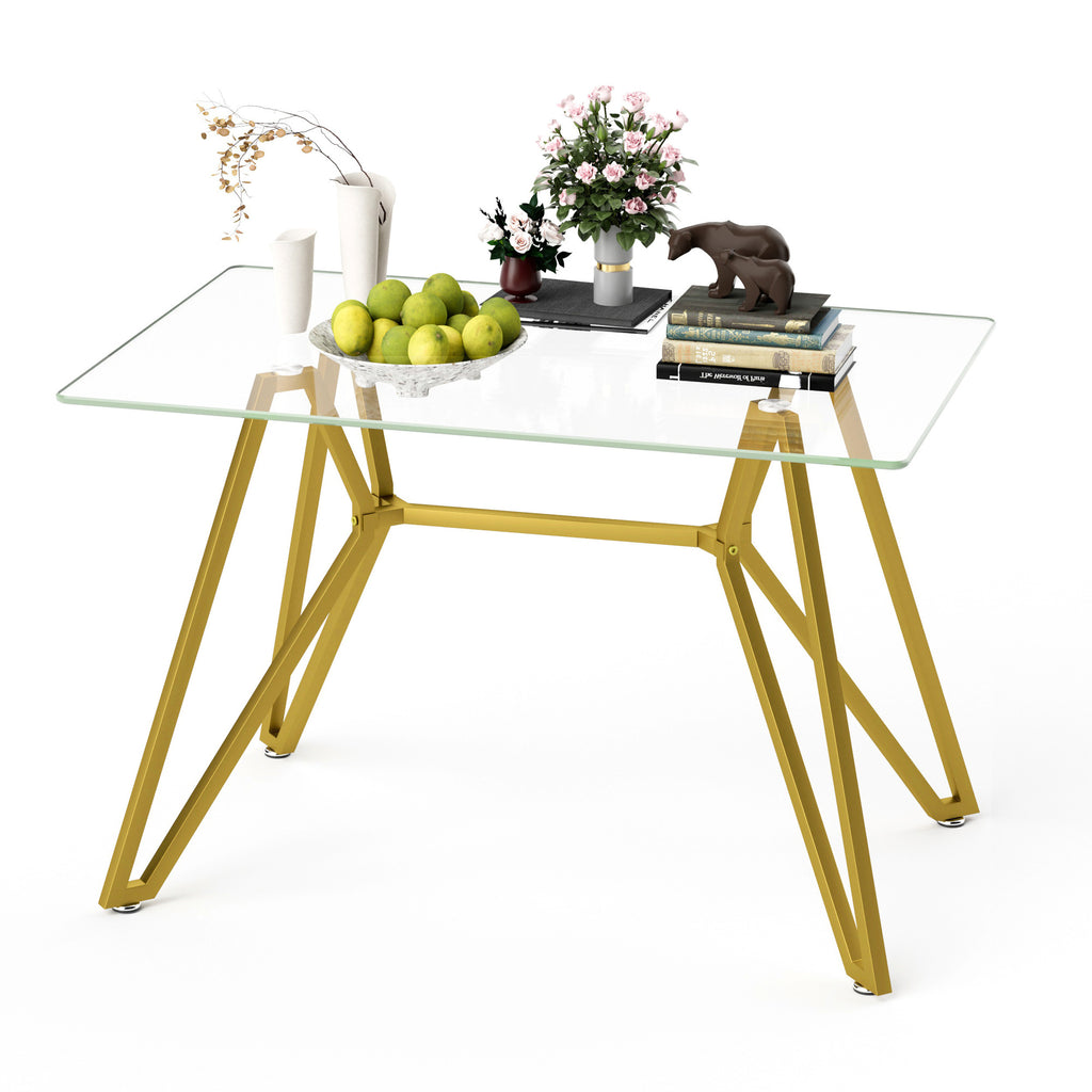 Modern Tempered Glass Dining Table, Rectangular/Round with Metal Legs, Space-Saving Kitchen Table