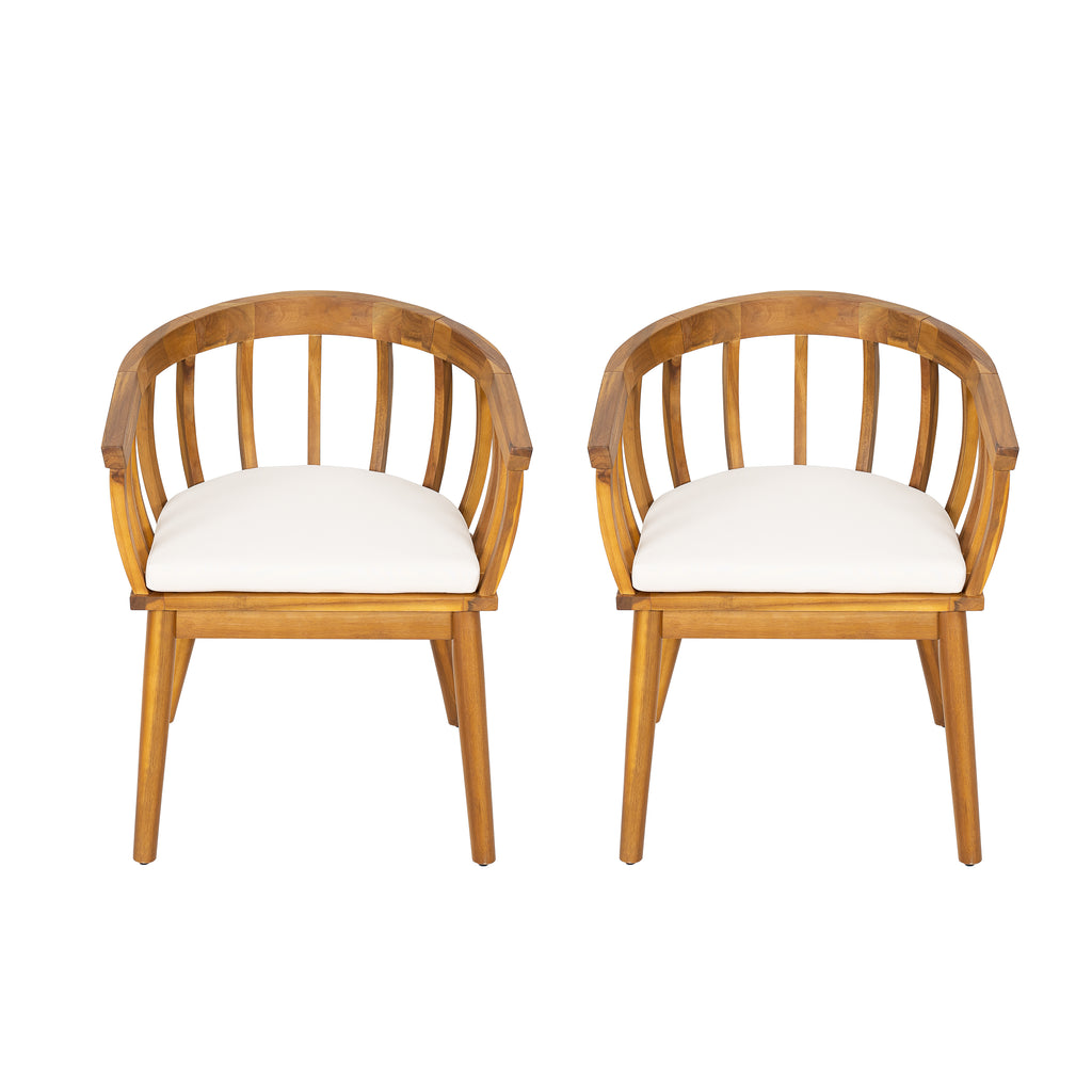 Set of 2 Outdoor Dining Armchair with Cushion – Acacia Wood Patio Chair for Deck, Backyard