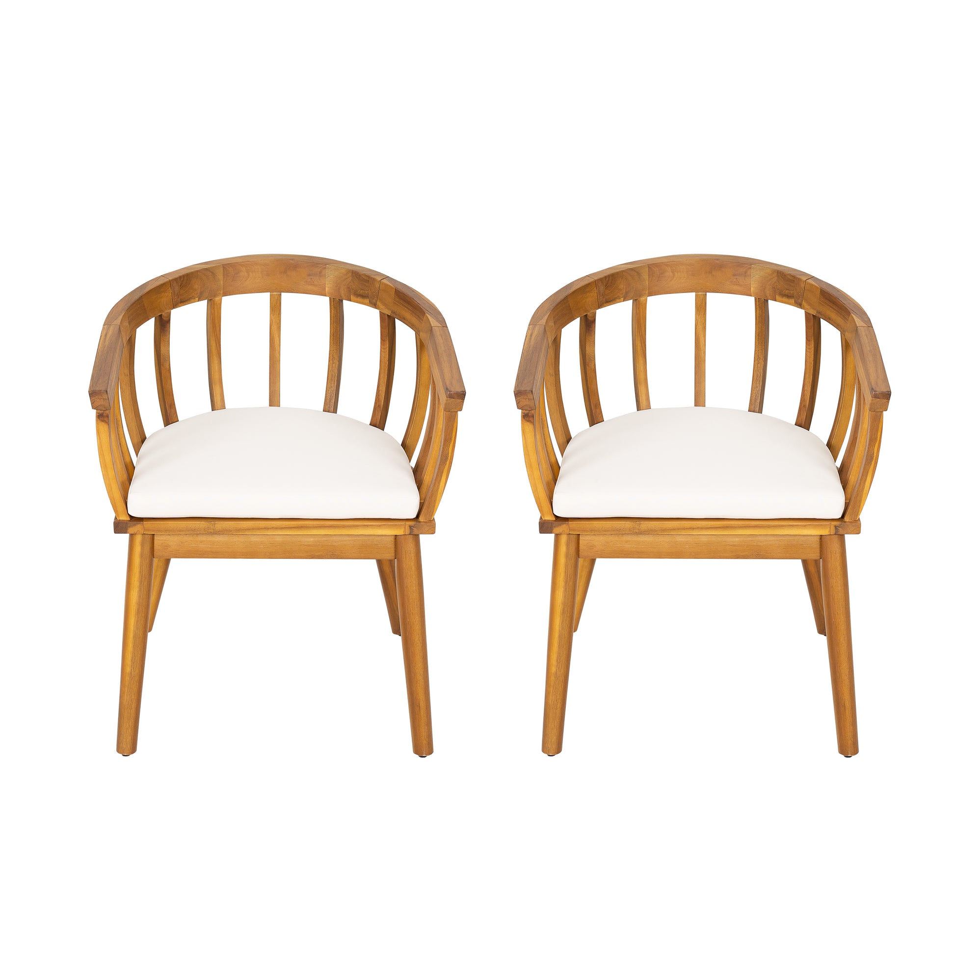 Set of 2 Outdoor Dining Armchair with Cushion – Acacia Wood Patio Chair for Deck, Backyard