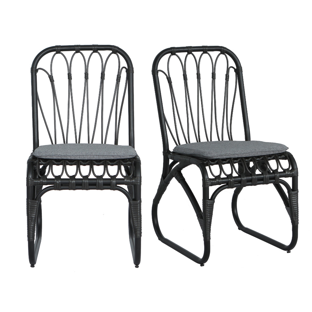 Outdoor Rattan Dining Chairs Set of 2 Wicker Patio Chairs with Washable Cushions