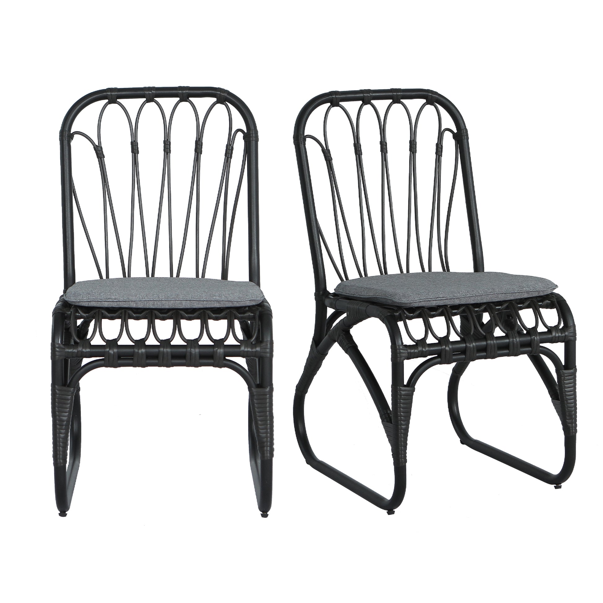 Outdoor Rattan Dining Chairs Set of 2 Wicker Patio Chairs with Washable Cushions