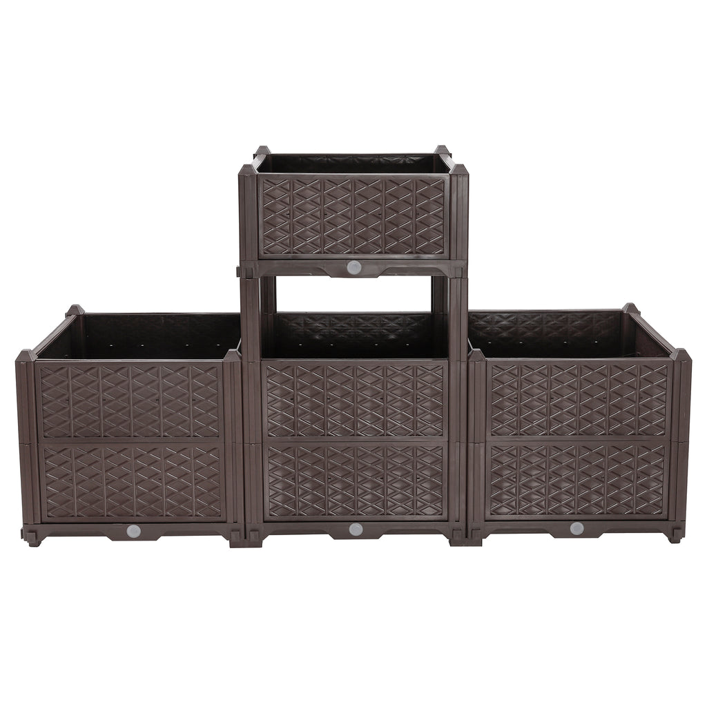Indoor and outdoor rectangular plastic planting box; planting kit for fresh vegetables, herbs, flowers, and succulents; brown