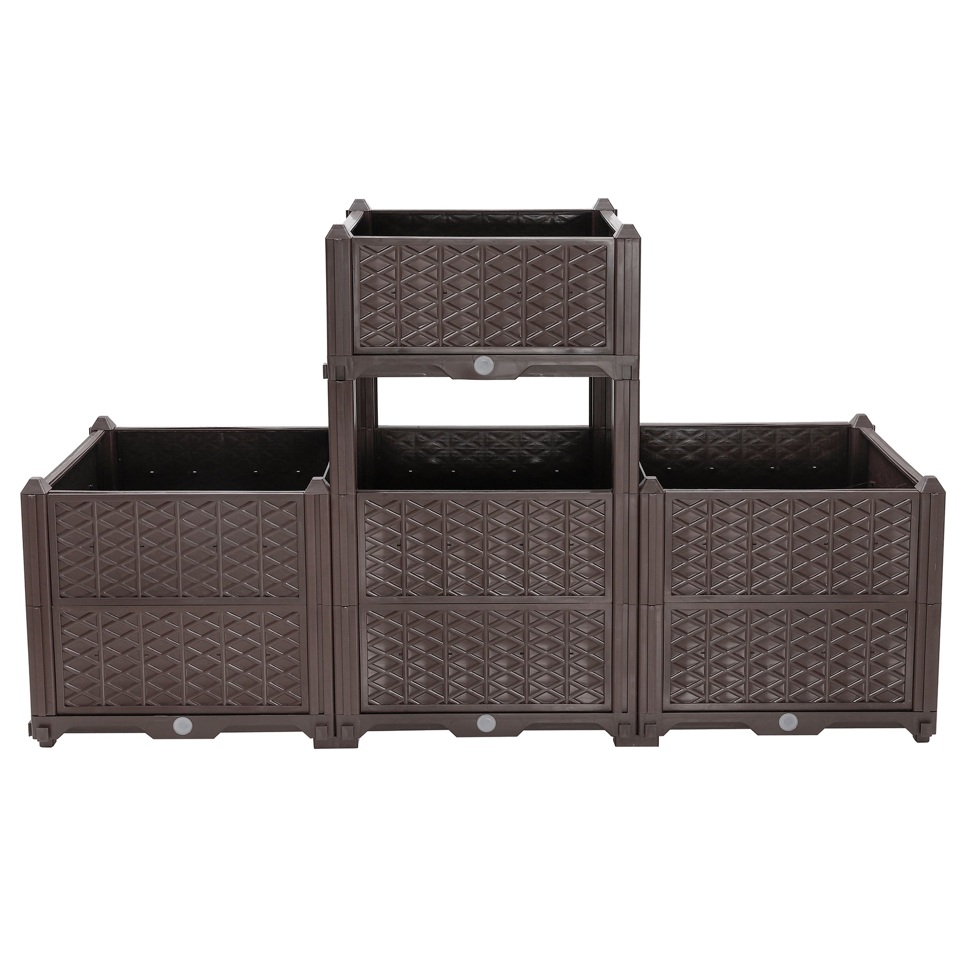 Indoor and outdoor rectangular plastic planting box; planting kit for fresh vegetables, herbs, flowers, and succulents; brown