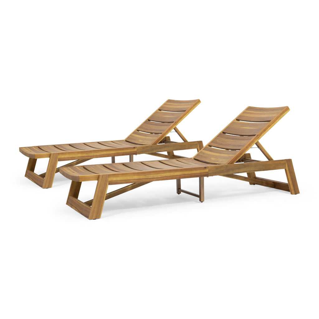 Outdoor Chaise Lounge, Solid Wood Patio Recliner, Weather Resistant for Pool & Backyard