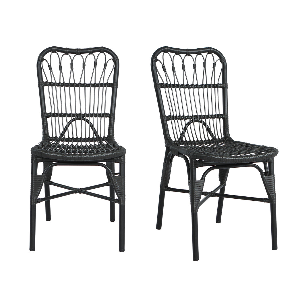 Outdoor PE Wicker Patio Dining Chairs Set of 2 Rattan Bistro Chairs for Backyard