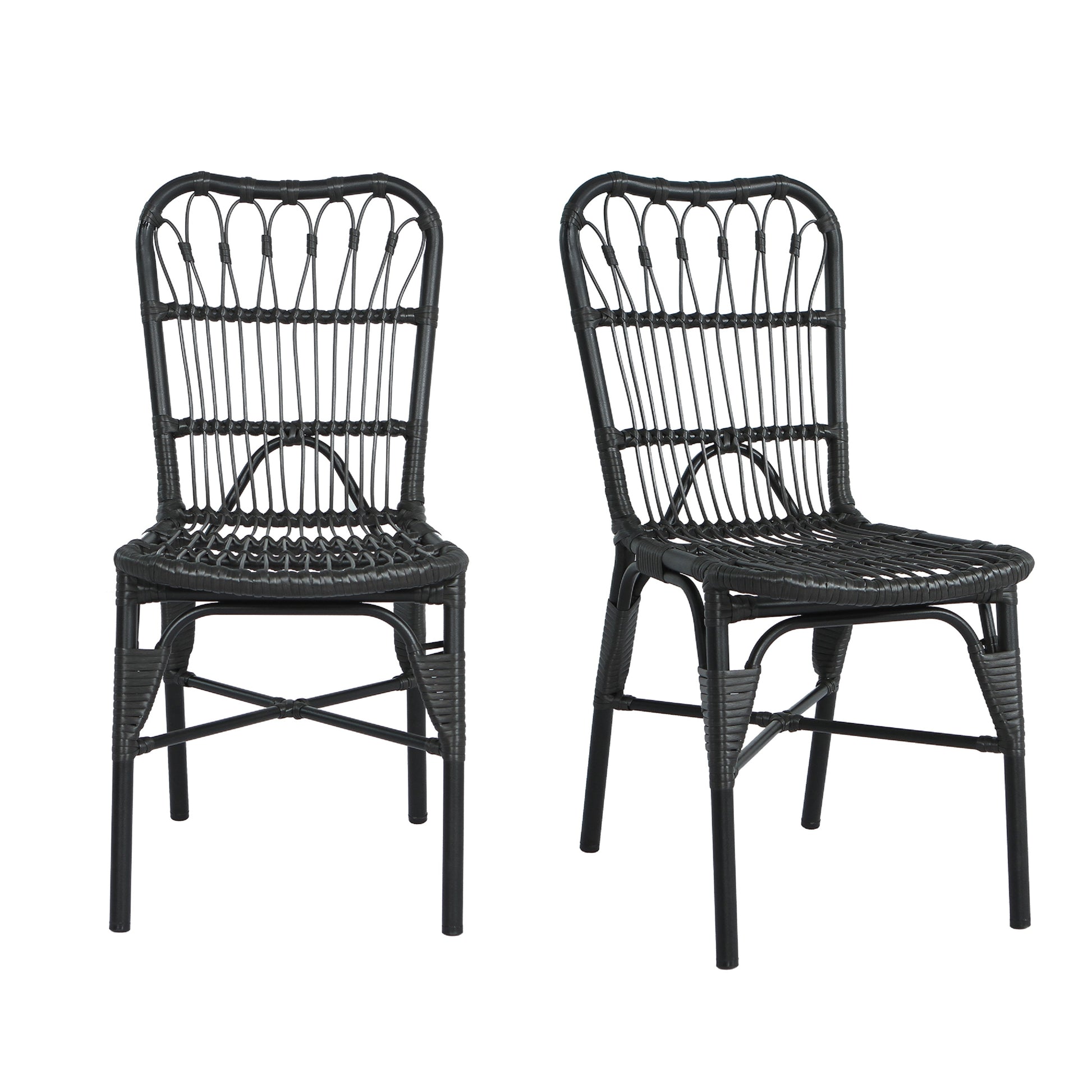 Outdoor PE Wicker Patio Dining Chairs Set of 2 Rattan Bistro Chairs for Backyard