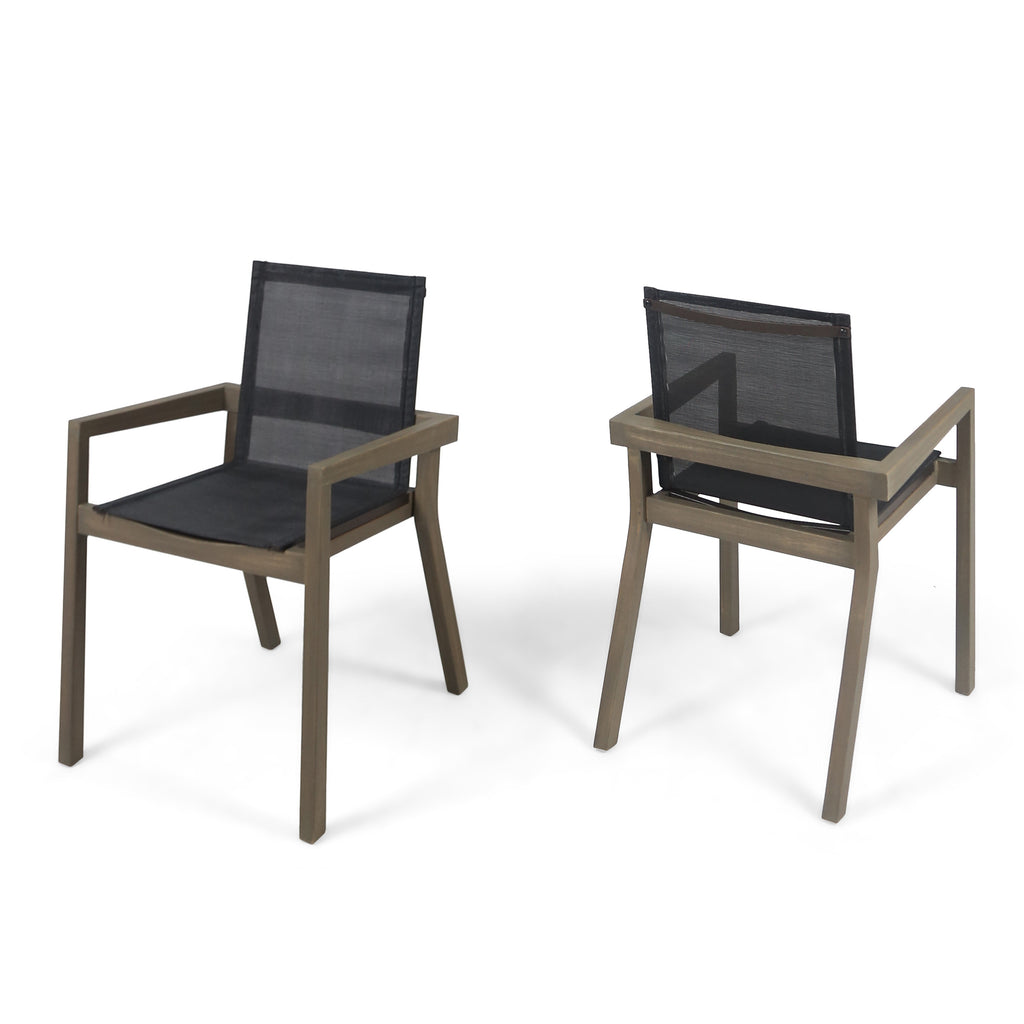 Modern Acacia Wood Patio Chairs with Durable Mesh Seating & Grey Finish (Set of 2)