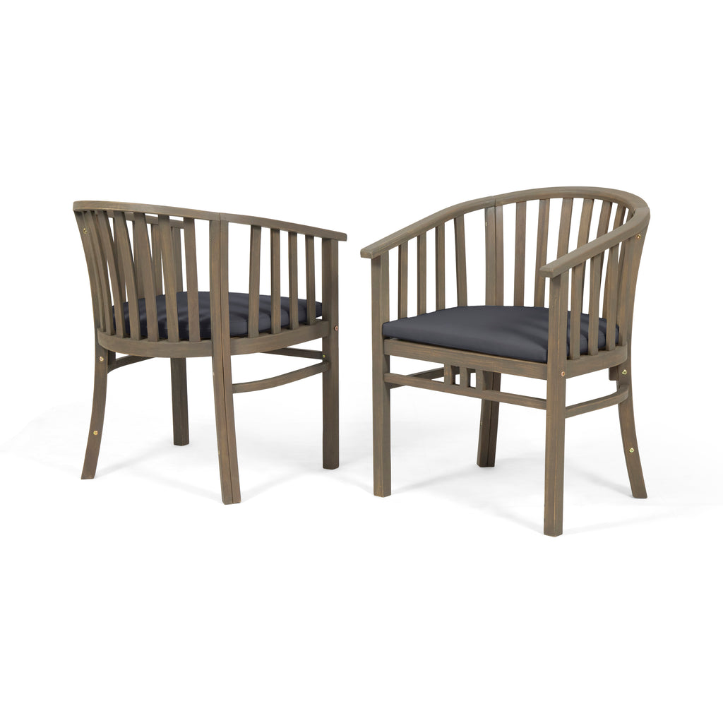 Outdoor Wooden Dining Chair Set with Cushions, 2-Pack, Weather Resistant Patio Seating