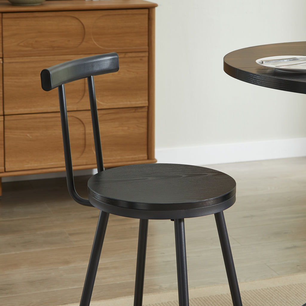 3-Piece Bar Table and Stool Set, Compact Round Wooden Bar Set with Metal Footrest
