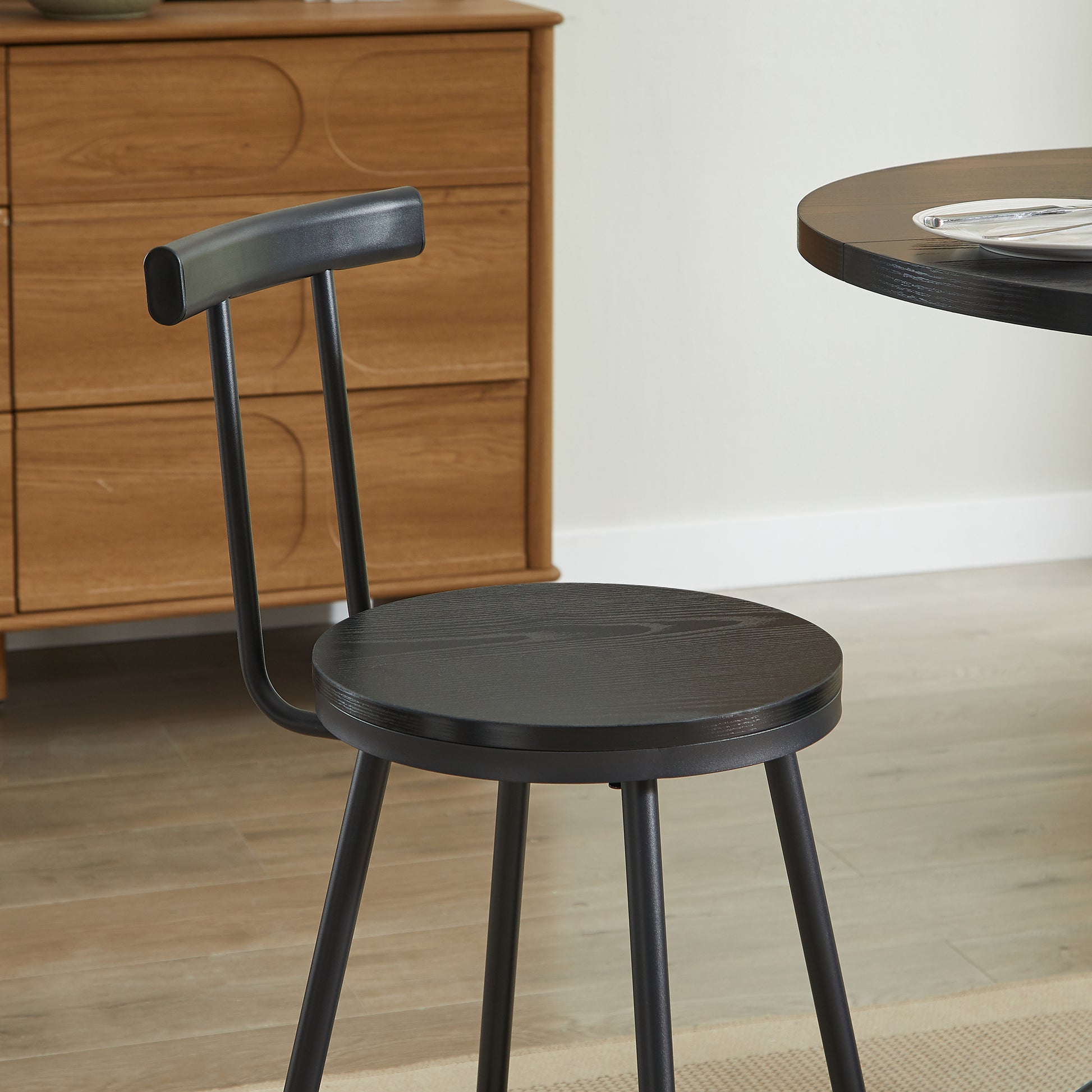 3-Piece Bar Table and Stool Set, Compact Round Wooden Bar Set with Metal Footrest