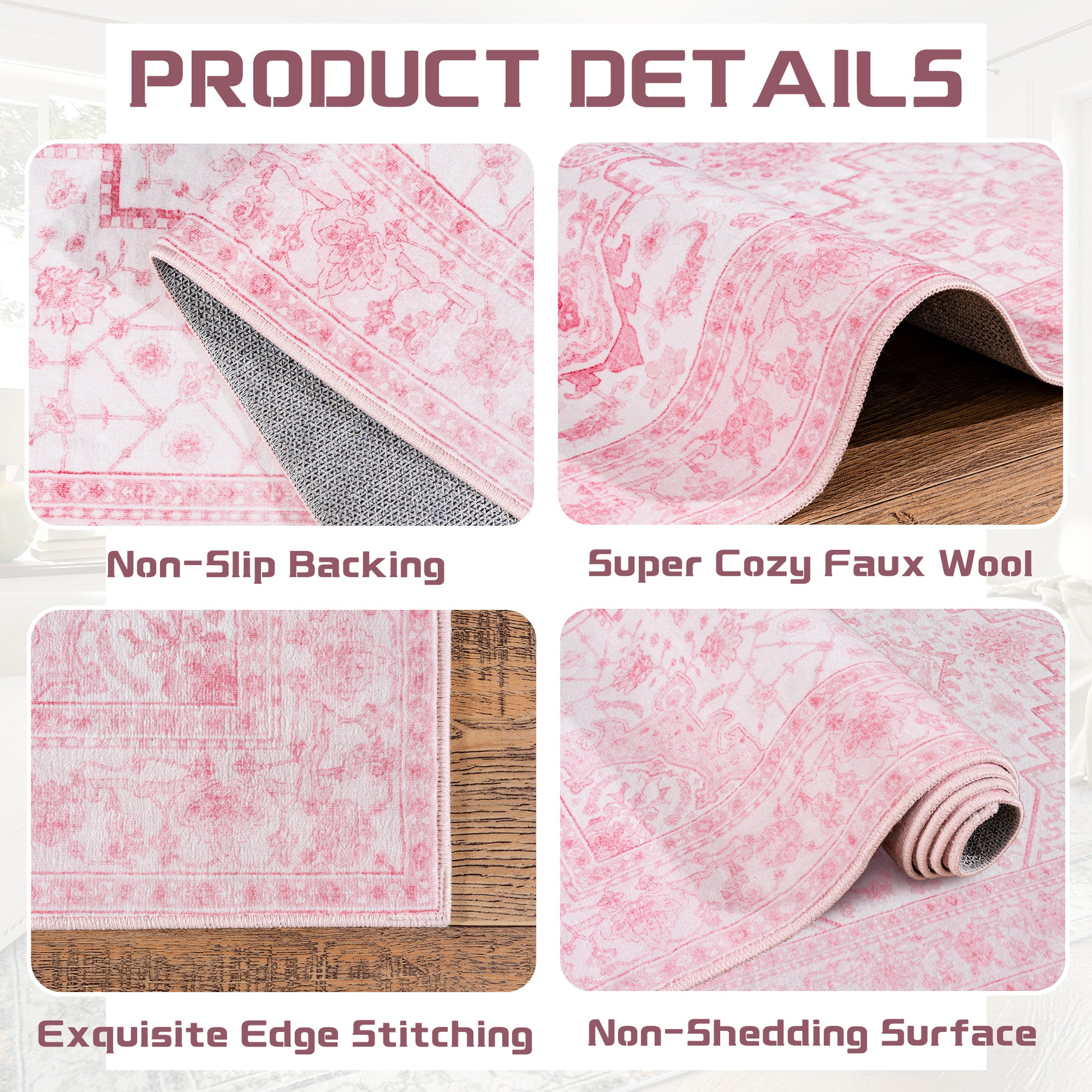 Area Rugs for Living Room, Machine Washable Non Slip Vintage Rugs for Bedroom Dining Room Home Office Home Decor Aesthetic