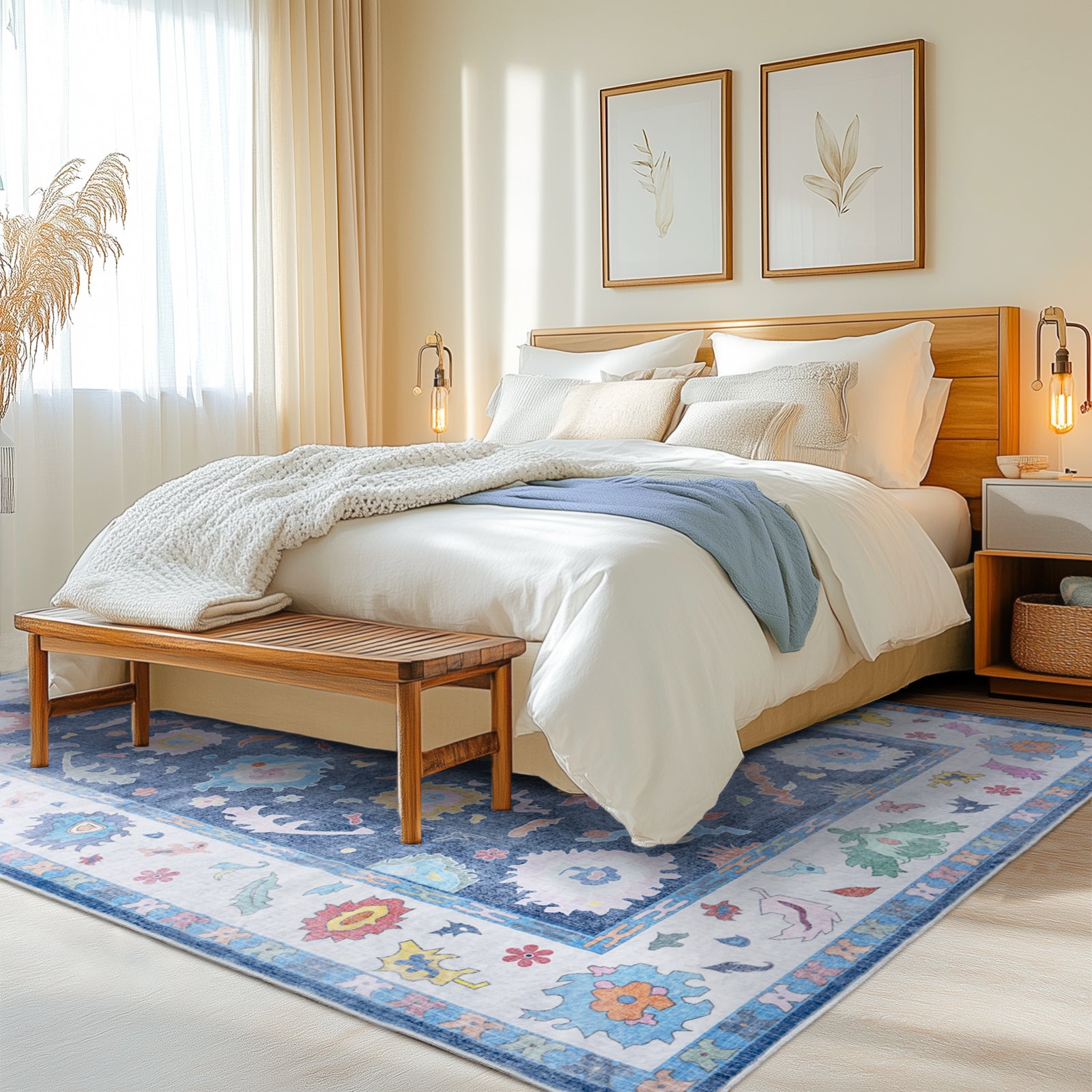 Modern Oushak Area Rug for Bedroom, Soft Washable Non-Slip Carpet, Low Pile Area Rugs for Living Room Dorm Nursery