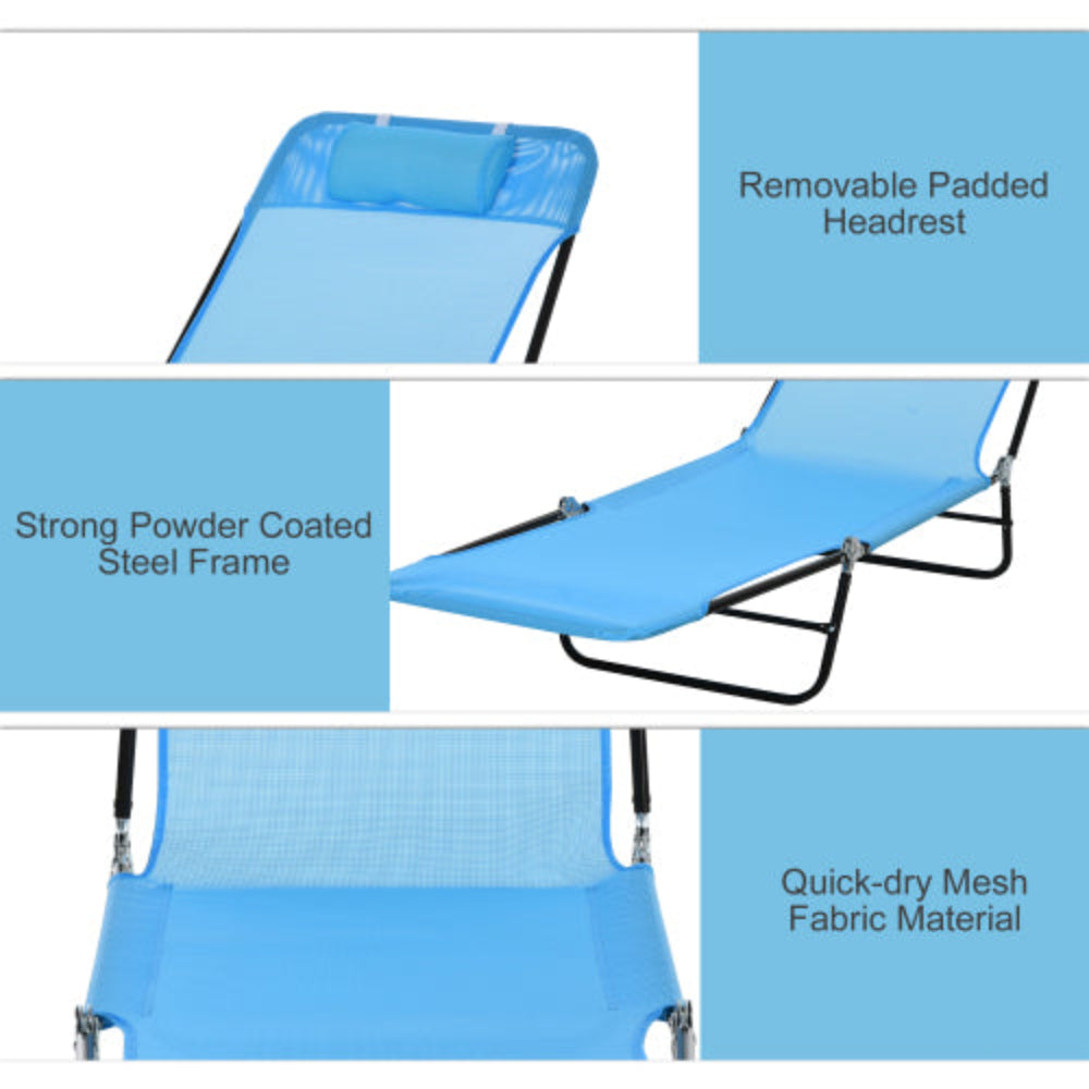 Folding Chaise Lounge Chair with Reclining Back, Breathable Mesh Seat & Headrest, Outdoor Pool Sun Tanning Chair for Beach, Yard, Patio, Blue