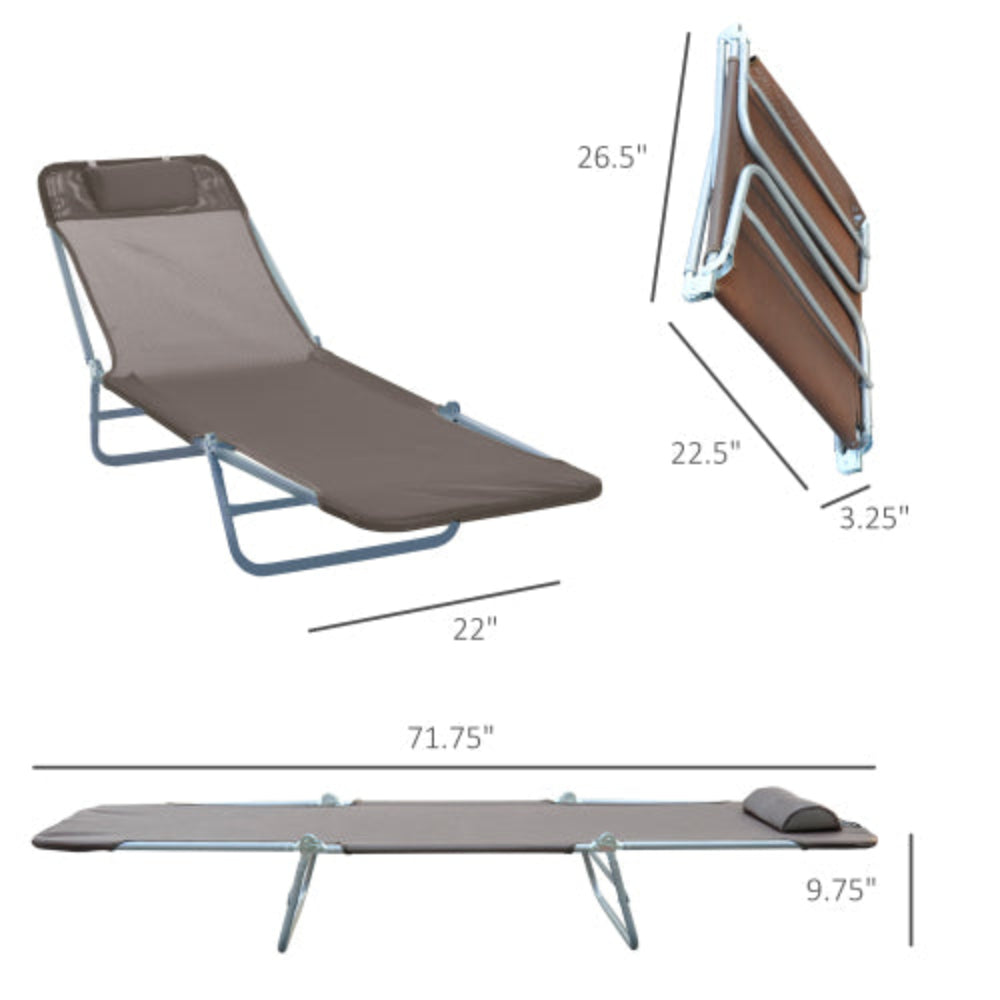 Folding Chaise Lounge Chair with 5-Position Reclining Back, Breathable Mesh Seat & Headrest, Outdoor Sun Tanning Chair for Pool Beach Yard Patio