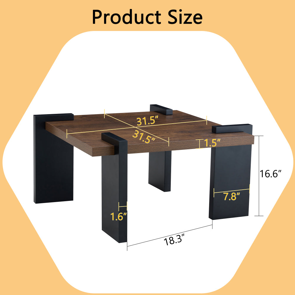 Chic Crate - Stylish Walnut-colored MDF Coffee Table for Modern Minimalist Living Rooms and Leisure Areas, 31.5*31.5*16.6inches