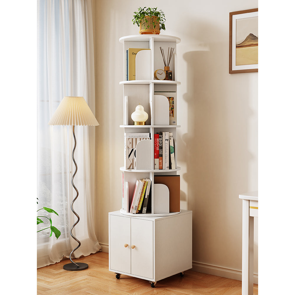 Chic Crate 360° Rotating 5-Tier Corner Bookshelf with Drawer, Narrow Floor Bookcase for Small Spaces