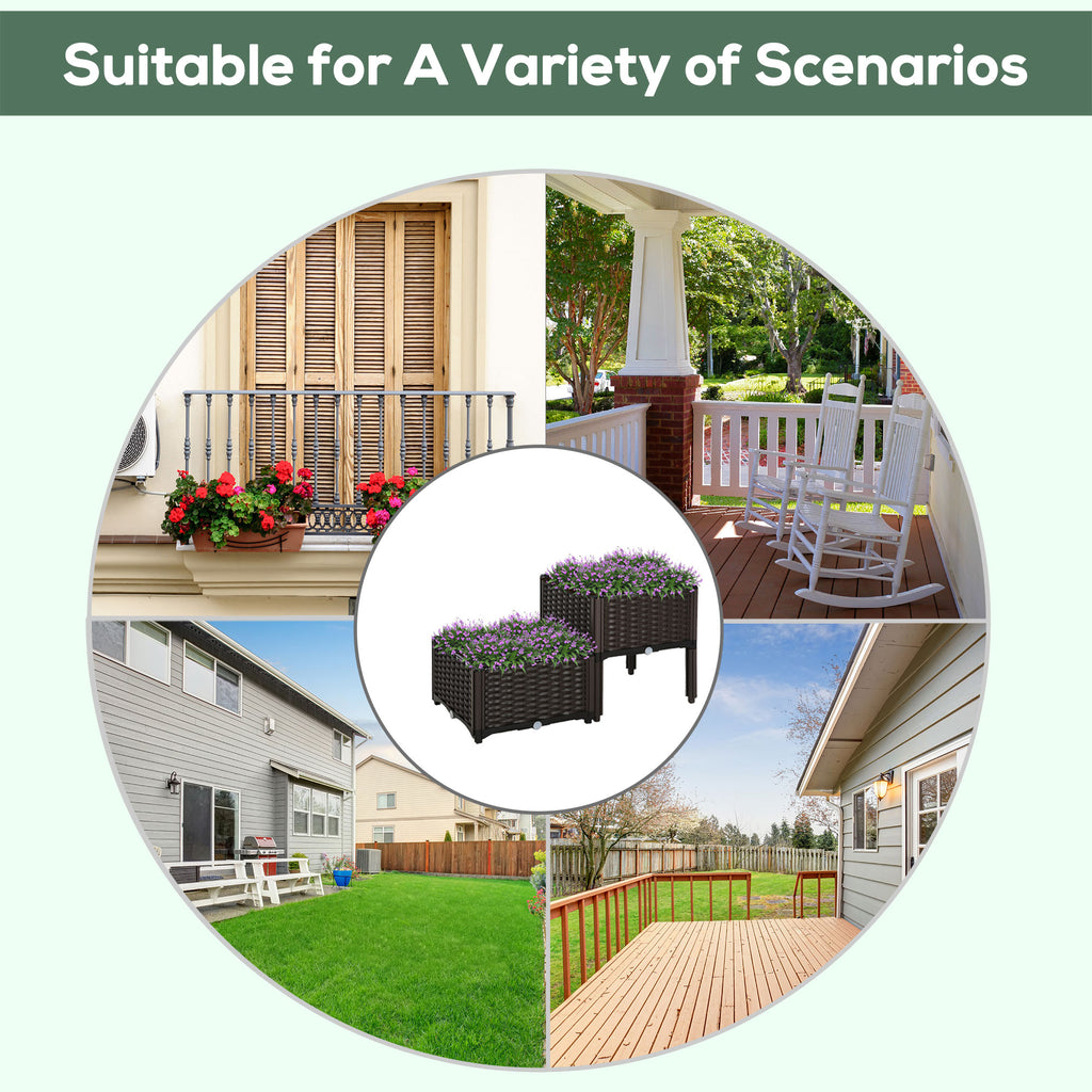 2 Tier Raised Garden Bed Wagon Planter Boxes with Drainage for Vegetables Flowers Herbs Outdoor