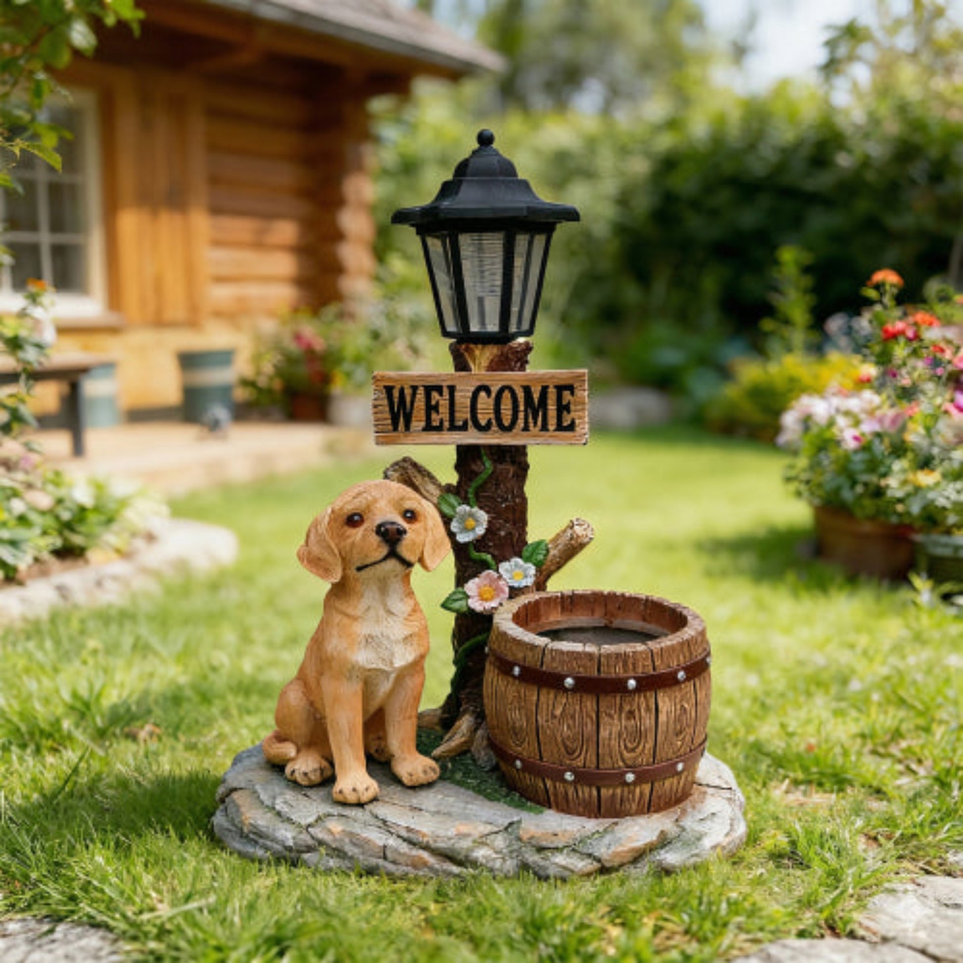 Labrador Dog Solar Planter Garden Statue for Outdoor Yard Decoration