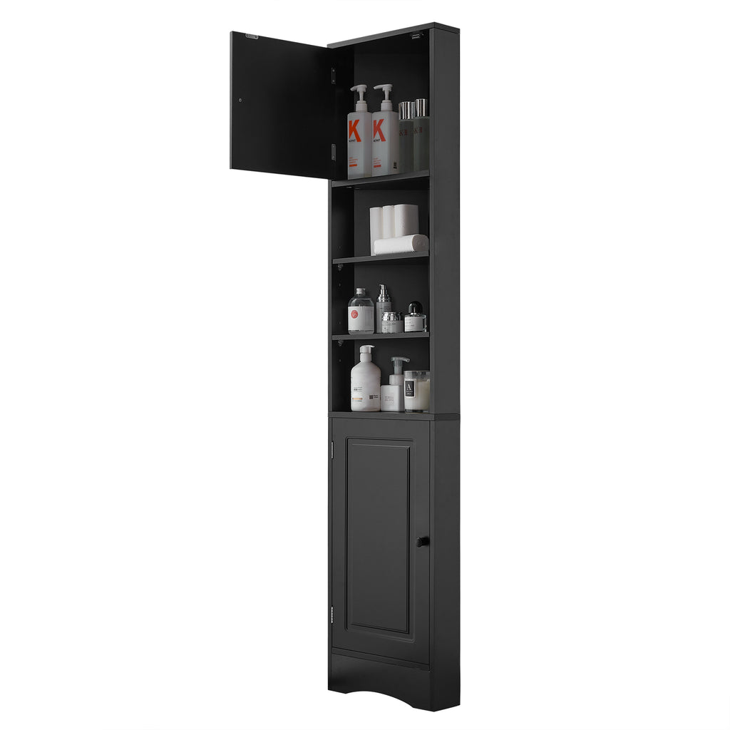 Multi-Functional Corner Cabinet Tall Bathroom Storage Cabinet with Two Doors and Adjustable Shelves, Open Shelf, Black