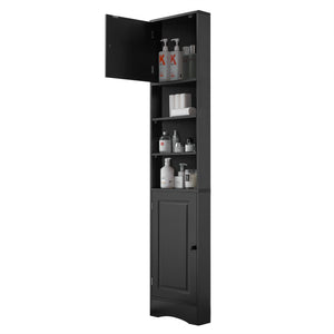 Multi-Functional Corner Cabinet Tall Bathroom Storage Cabinet with Two Doors and Adjustable Shelves, Open Shelf, Black