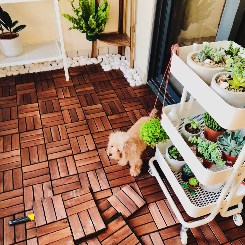 Chic Crate 10Pack 12in Checker Pattern Deck Tiles – Interlocking Brown Acacia Hardwood Flooring