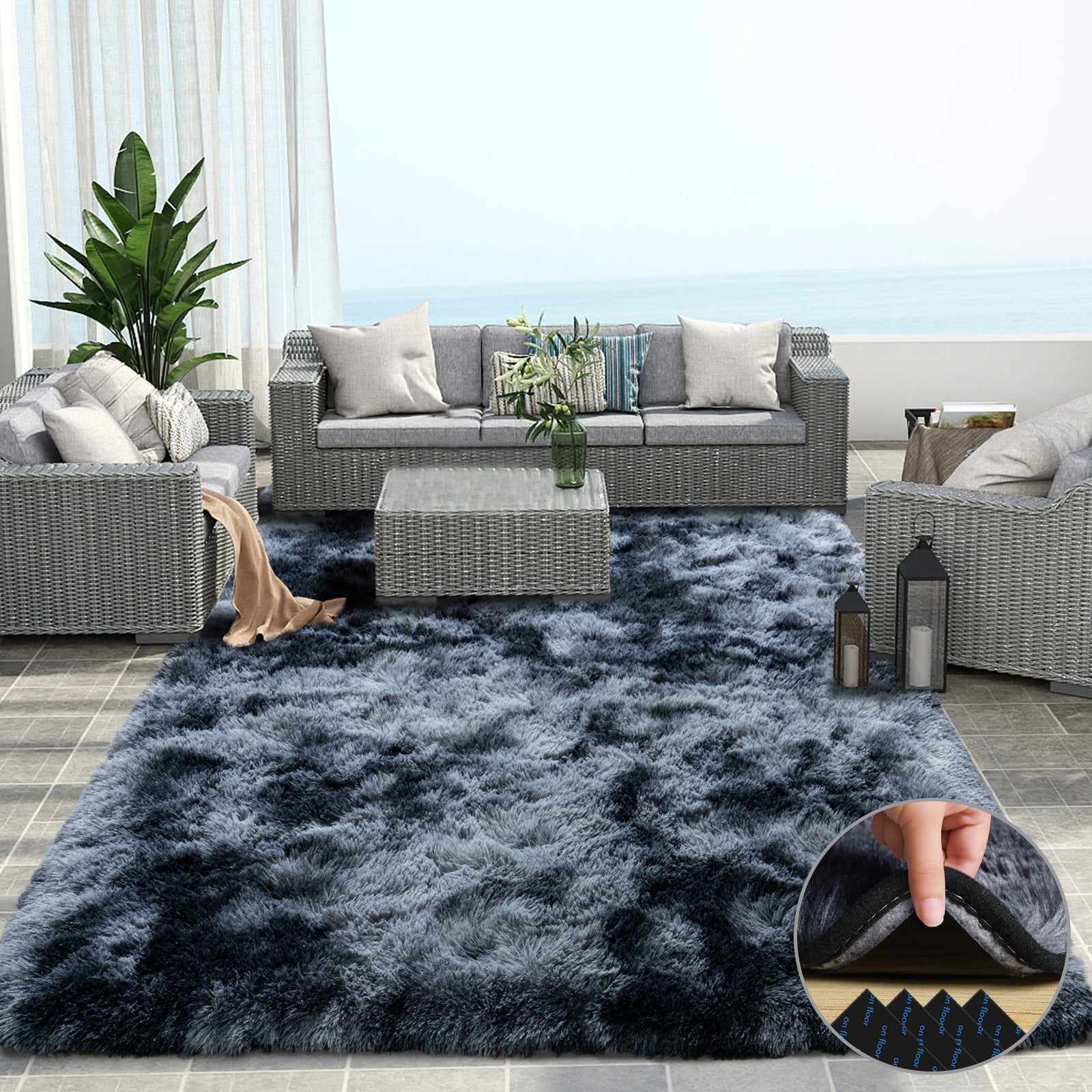 Tie-Dyed Gray Shag Rug, Ultra Soft 1.7" Plush, Non-Slip, 100% Polyester for Bedroom or Living Room