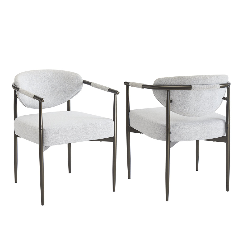 Modern Dining Armchairs with Thick Padded Cushion & Bronze Iron Legs (Set of 2)