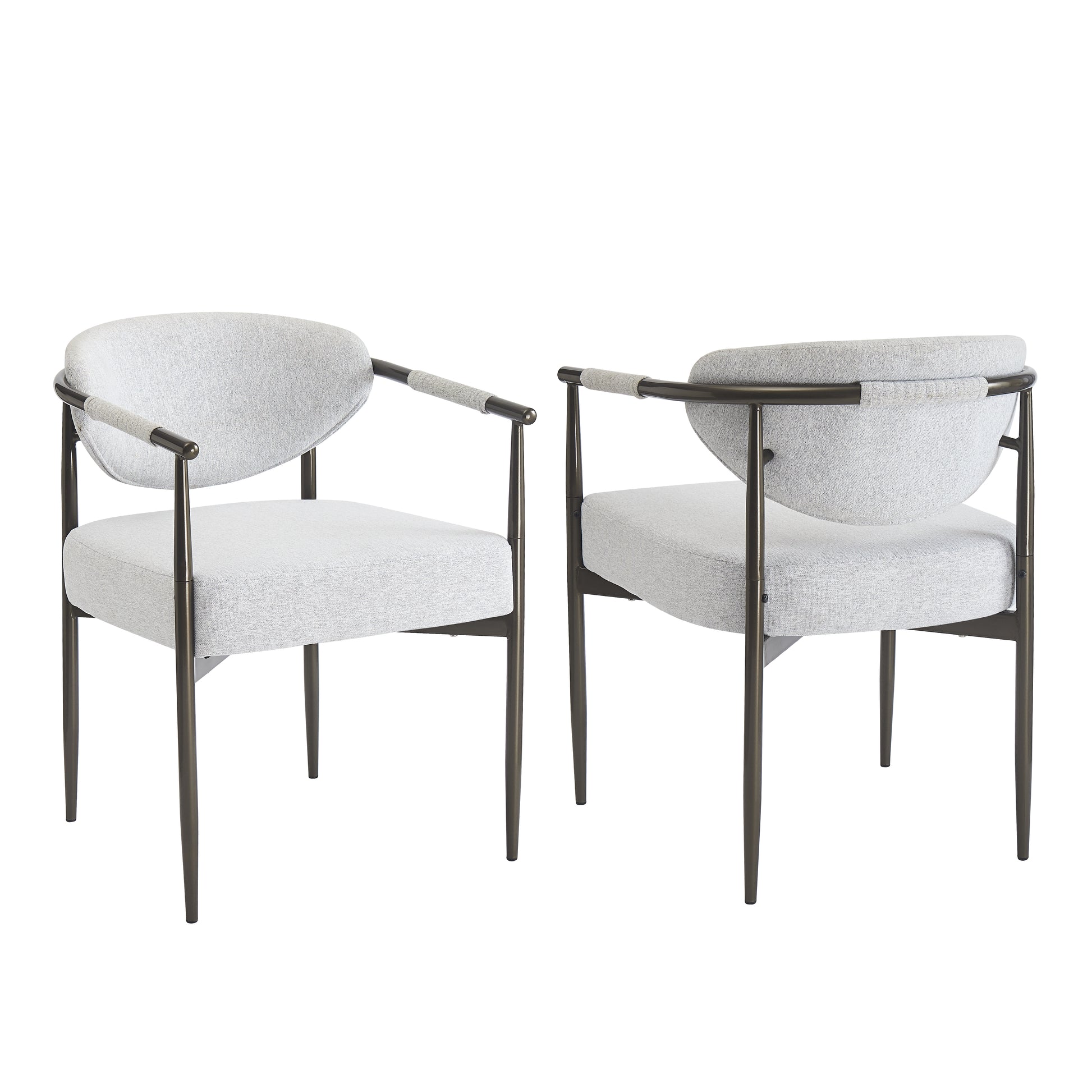 Modern Dining Armchairs with Thick Padded Cushion & Bronze Iron Legs (Set of 2)