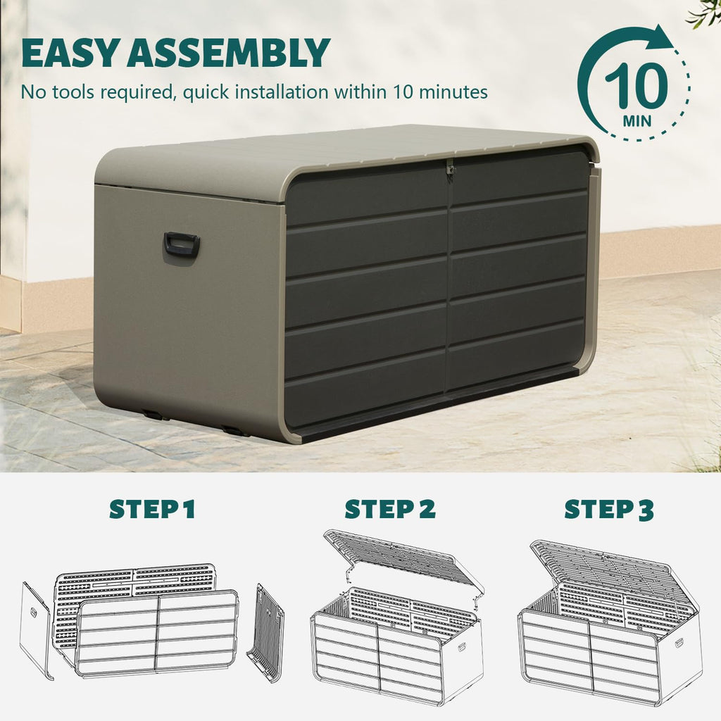 Large Heavy-Duty Resin Deck Box, Lockable Waterproof Storage Box for Patio & Garden Tools