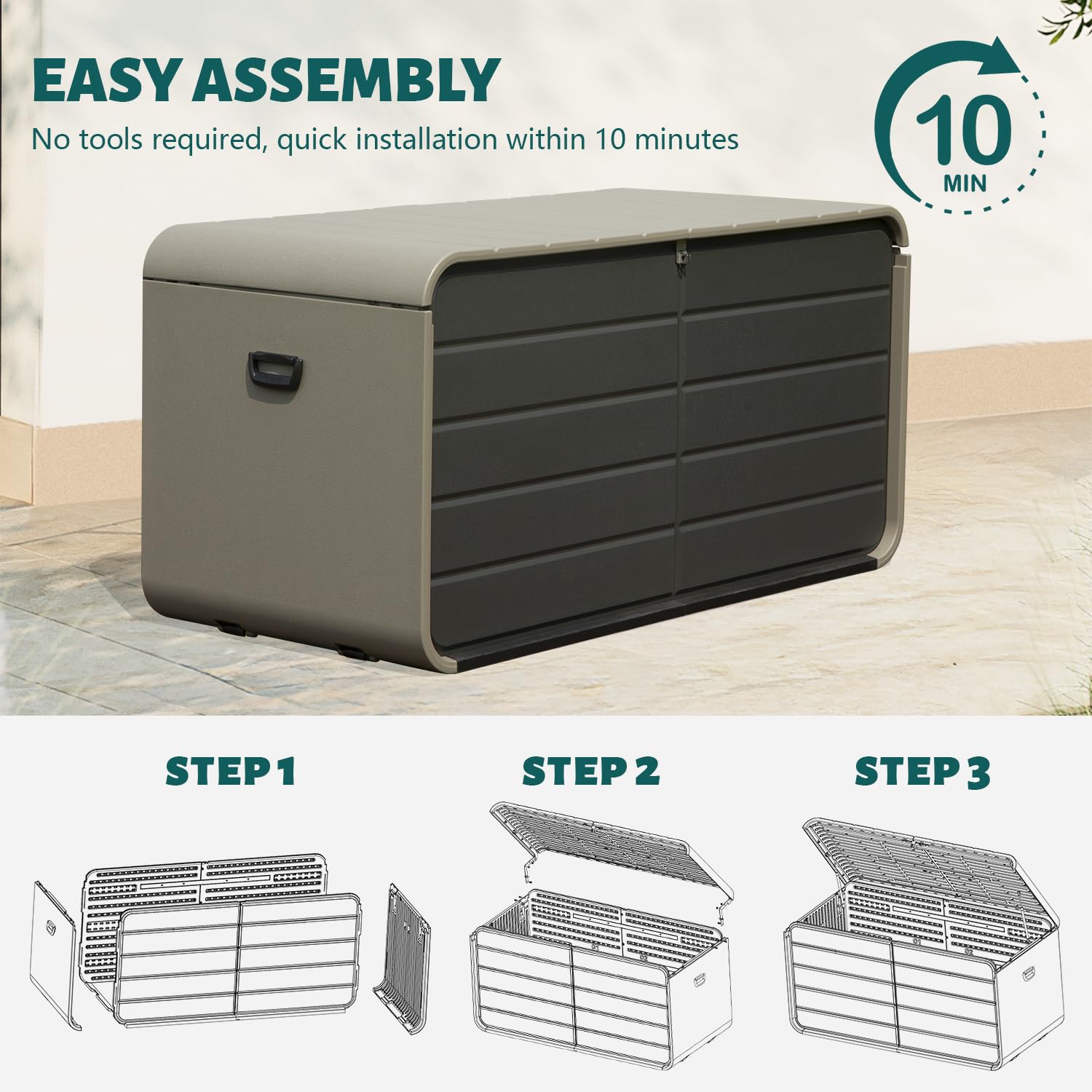 Large Heavy-Duty Resin Deck Box, Lockable Waterproof Storage Box for Patio & Garden Tools