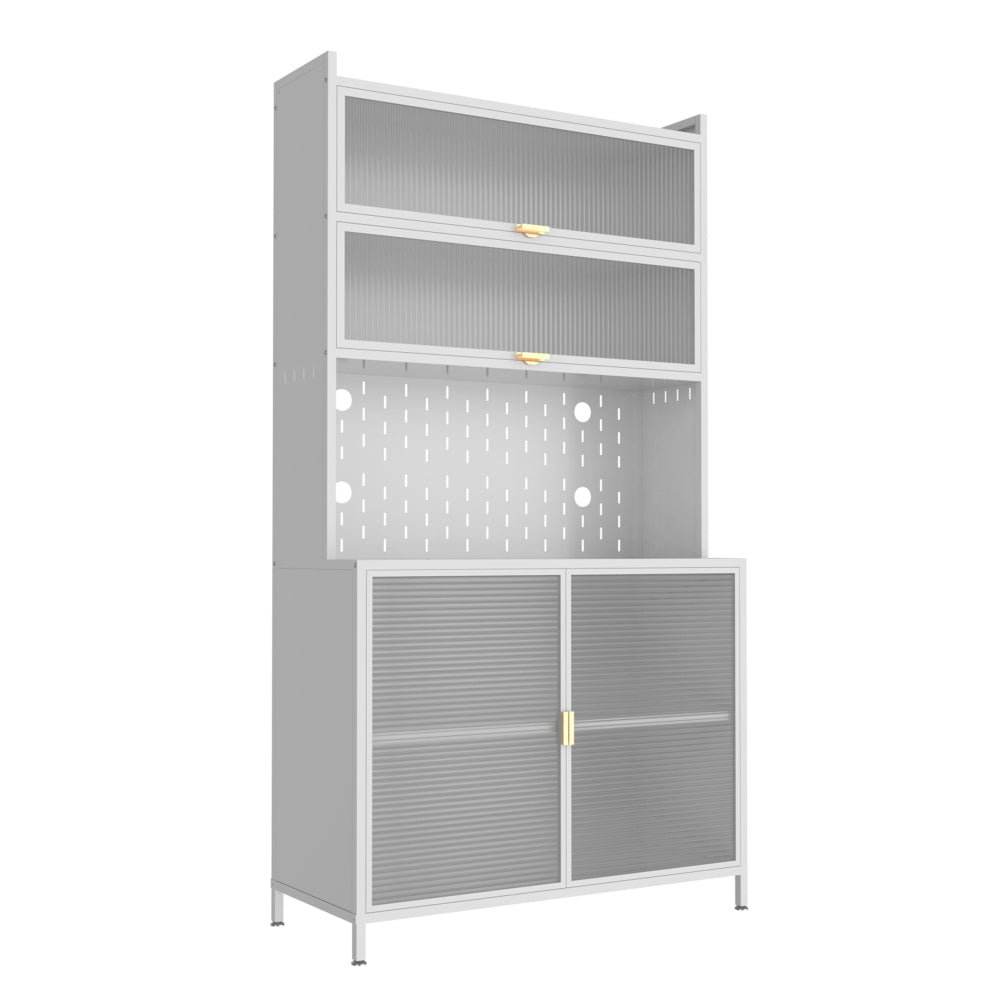 Chic Crate 73'' Tall 6-Level Flip-Door Pegboard Metal Pantry Cabinet – Anti-Tip Hutch for Kitchen/Dining/Living Room