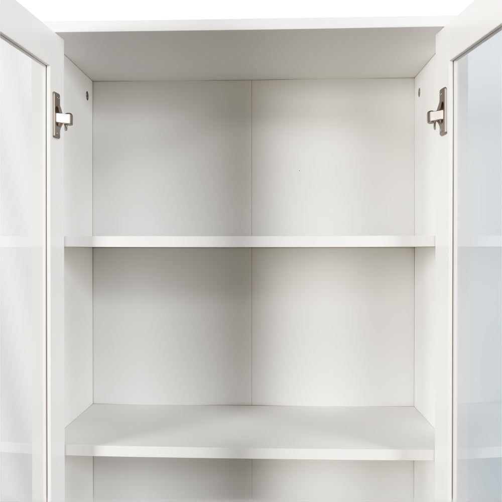 Chic Crate 70.87" Tall Display Cabinet with Glass Doors & 4‑Tier Pull‑Out Shelves – Modern Wooden Storage Bookcase Cabinet