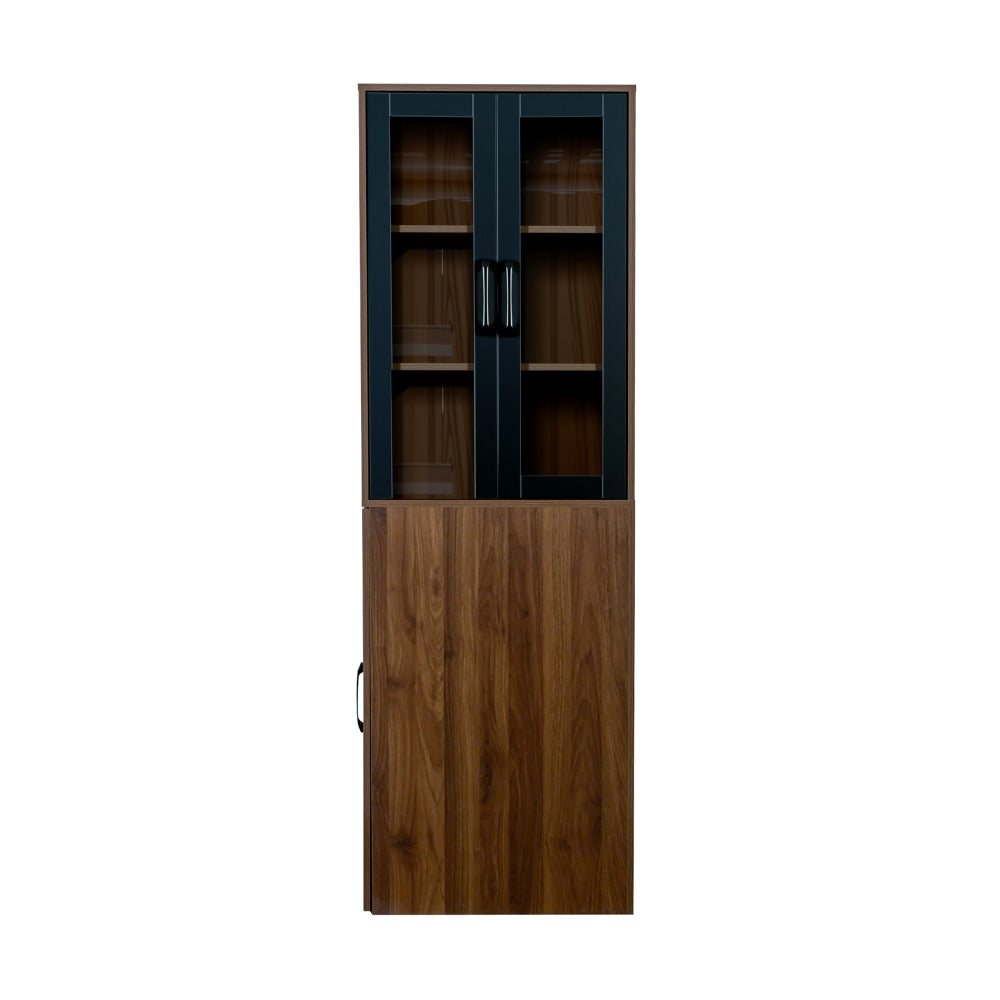 Chic Crate 70.87" Tall Display Cabinet with Glass Doors & 4‑Tier Pull‑Out Shelves – Modern Wooden Storage Bookcase Cabinet