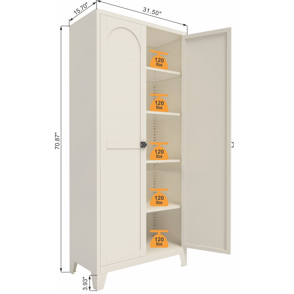 Chic Crate 71'' 2 Shapely-Door Metal Cabinet – Lockable, Adjustable Shelves for Kitchen/Bedroom/Living Room (Beige)