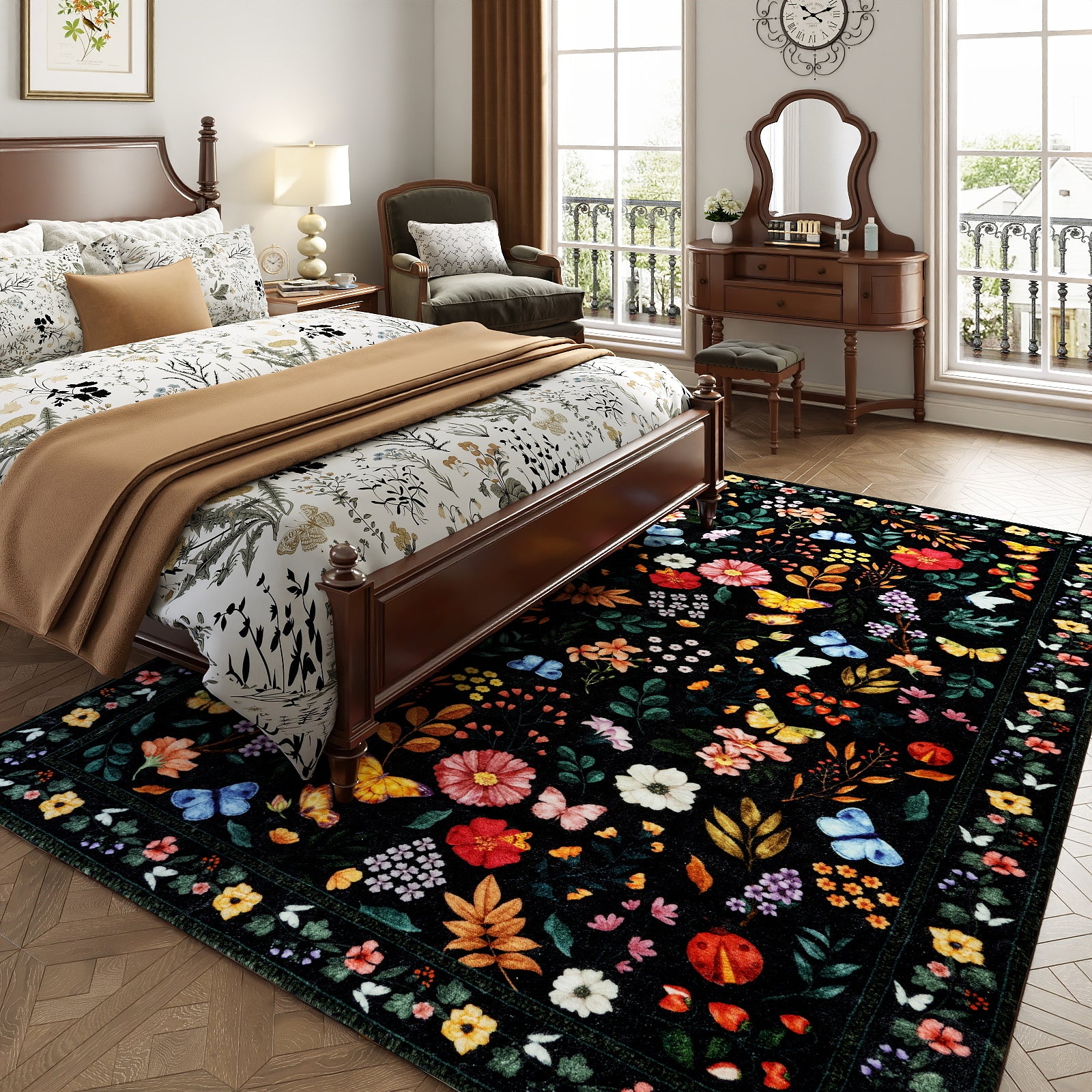 5x7ft Washable Vintage Area Rug, Thin Distressed Non-Slip Carpet for Living Room Bedroom, Kitchen Dining Room Decor