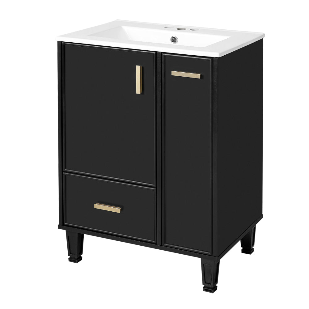 Chic Crate-24" Modern Bathroom Vanity – Sink & Deep Drawer | 2-Tier Pull-Out Basket | Solid Wood Frame | Black